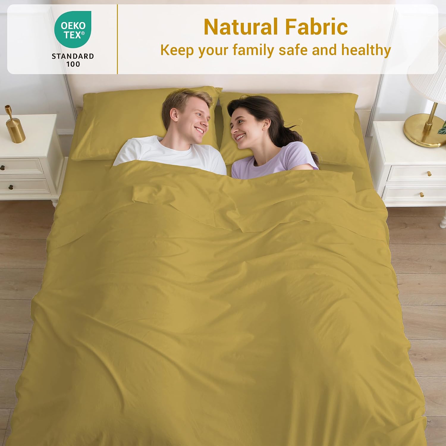 Detalle 1 de Softan SHTGOLDK King Microfibre Sheet Set, Mustard Yellow, 15" Deep Pocket