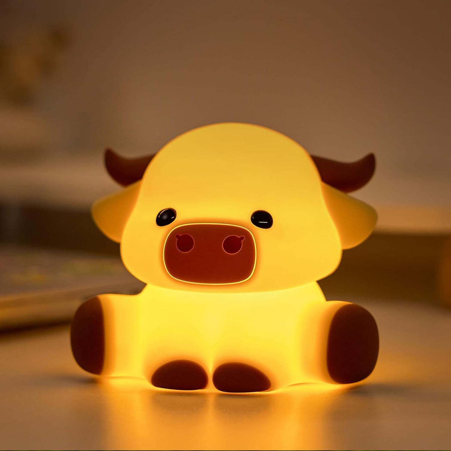 Detalle de Gemmac Highland Cow Nachtlicht für Kinder – 7 Farben, Timer und Silikon