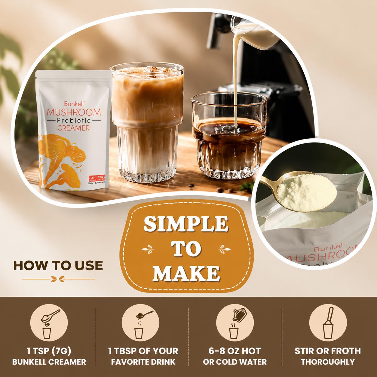 Thumbnail 6 de Bunkell Mushroom Coffee Creamer with Six Mushrooms, Probiotics and Vanilla
