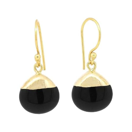 Detalle de Gempires Natural Gemstone Teardrop Dangle Earrings, Black Obsidian — HANDMADE GOLD-PLATED GEMSTONE JEWELLERY