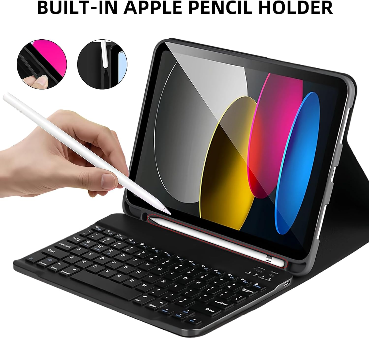 Detalle de WENJION Keyboard Case for iPad 11th Gen (A16) & 10th Gen 2022 — Detachable Bluetooth Keyboard Cover with Pencil Holder
