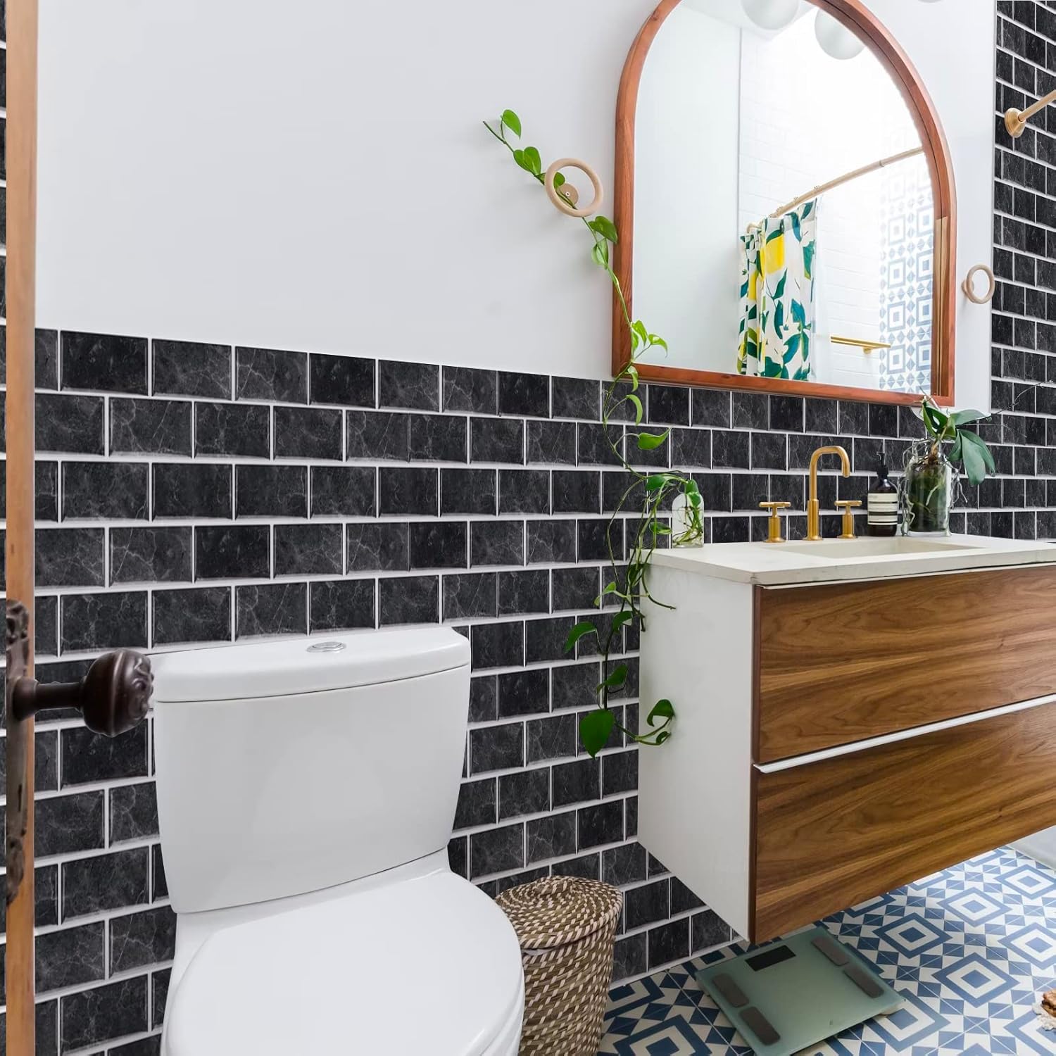 Thumbnail 5 de Fantasnight Black Tile Stickers (30x15cm, 12 pcs) – Peel and stick waterproof vinyl for bathroom & kitchen tiling