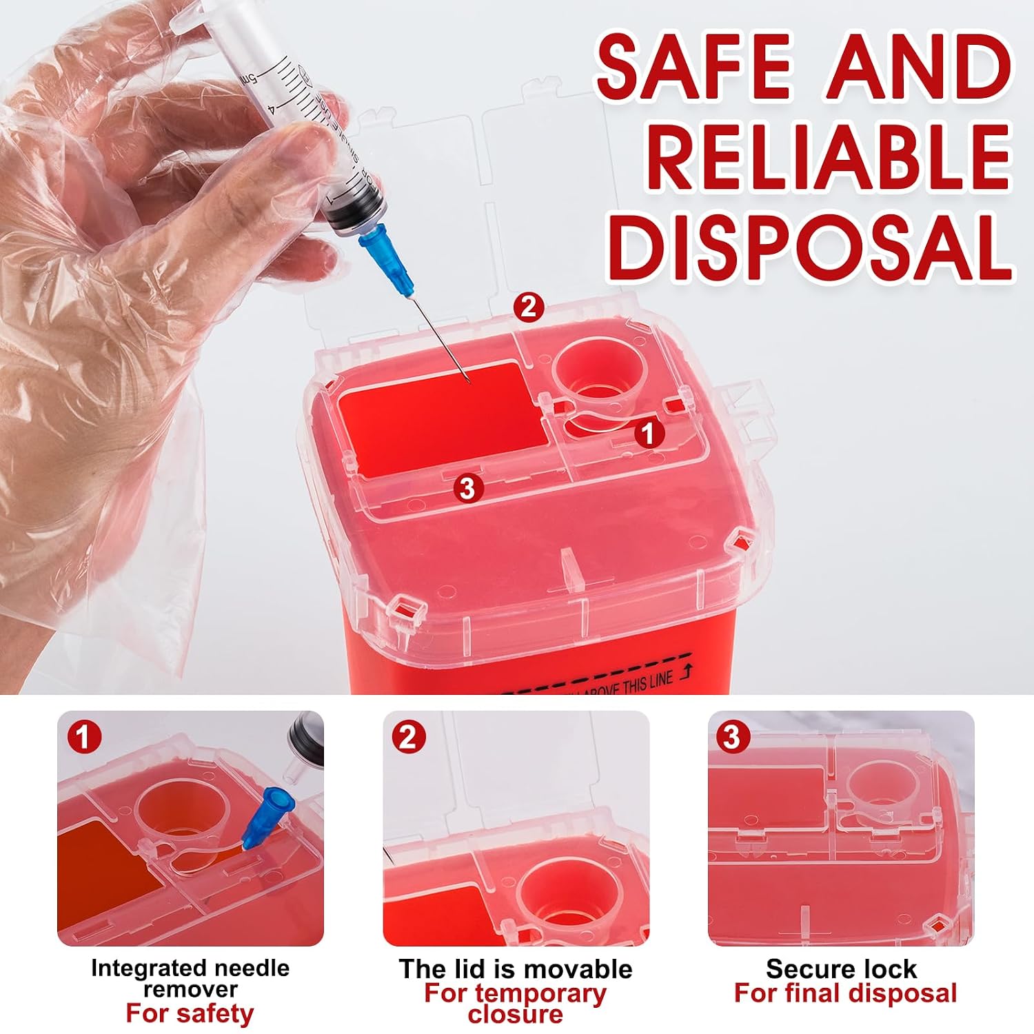 Detalle de MITINU MT-3 Sharps Containers, 1-Quart 3-Pack with Needle Removal Port
