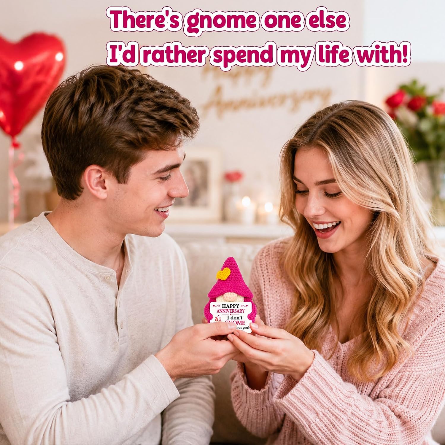 Thumbnail 3 de XgiftCreat HM012-doll Anniversary Crochet Gnome, Pink Knitted Keepsake