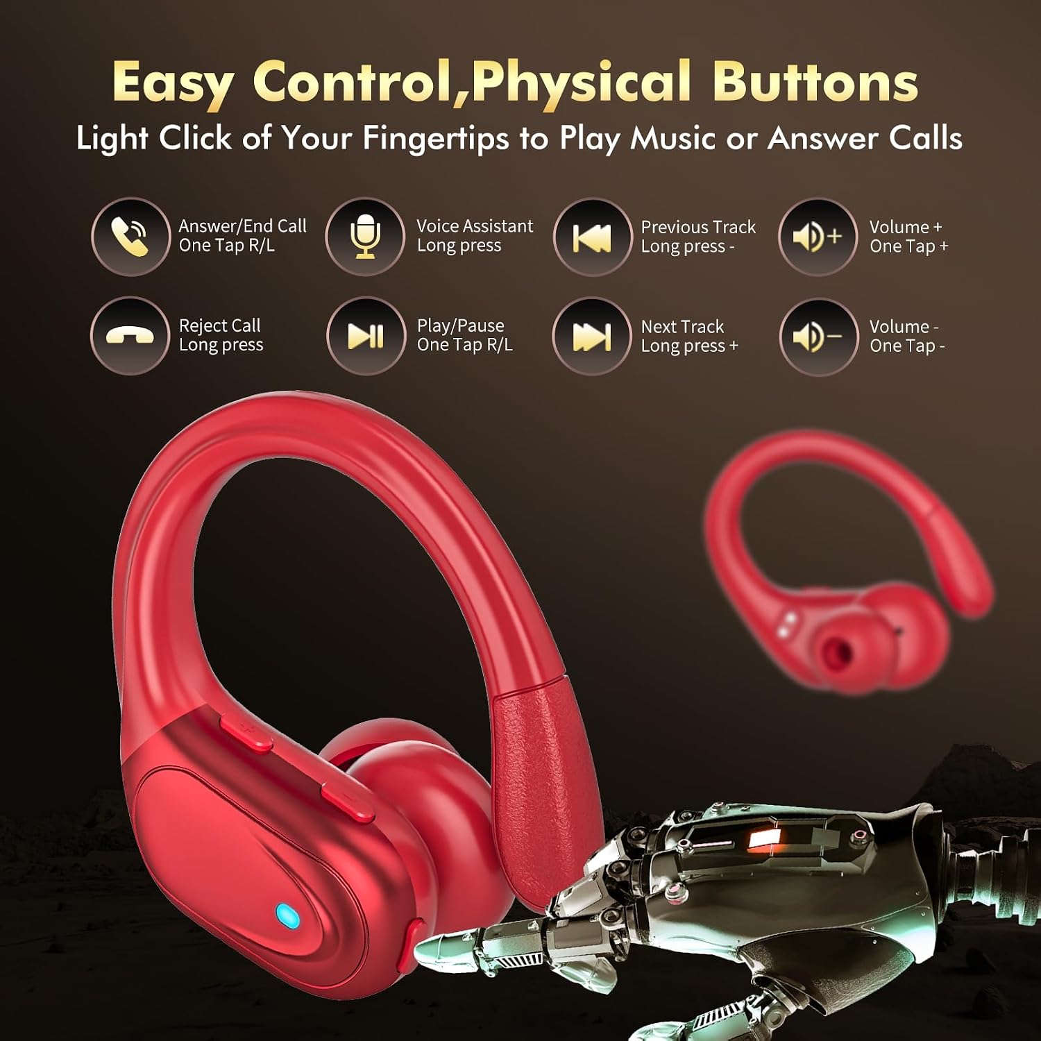 Detalle de HAOYUYAN Wireless Earbuds, Red