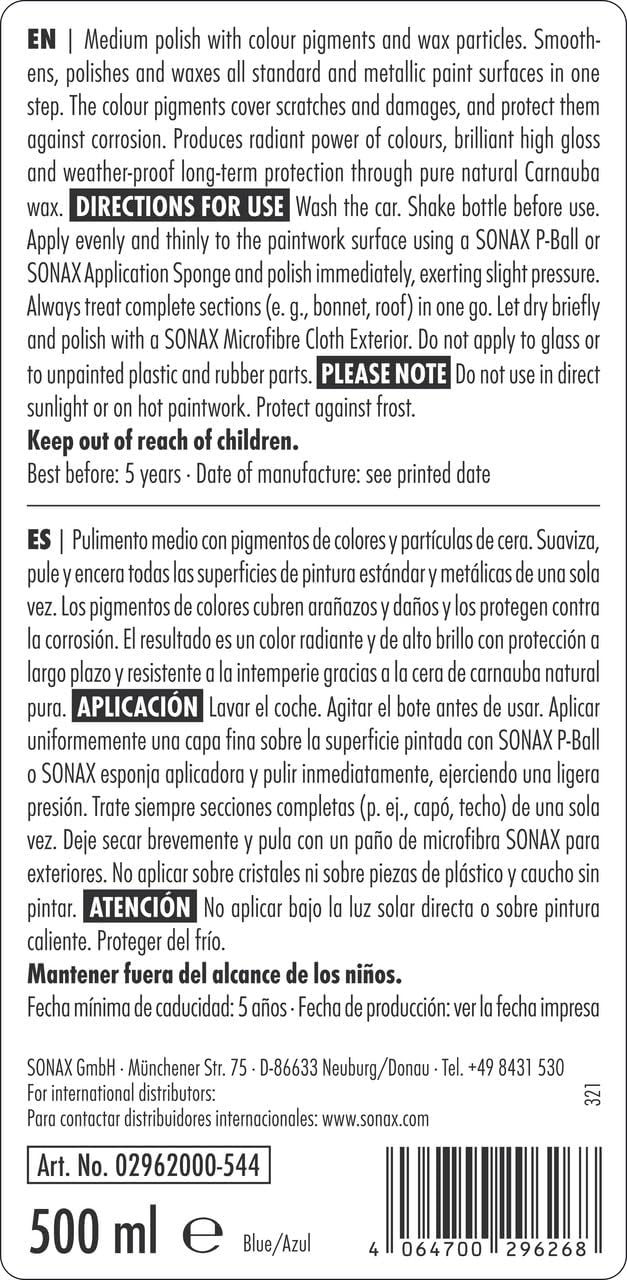 Detalle 2 de SONAX Polish+Wax Color NanoPro Azul 500 ml
