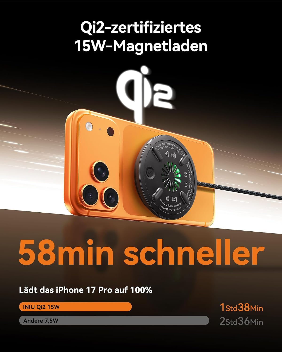 Detalle 2 de INIU Mag Safe Ladegerät 15W Qi2 Ladestation