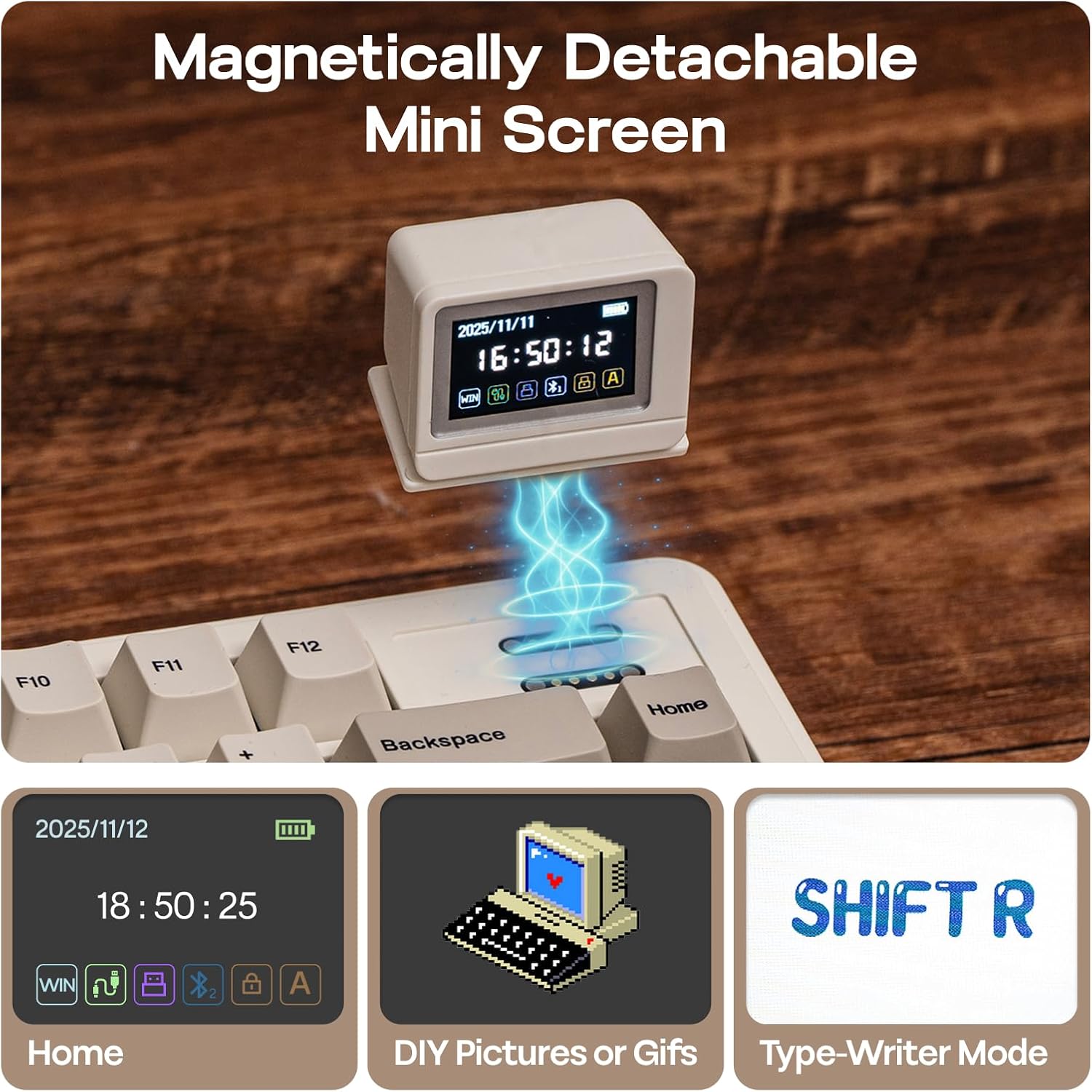 Thumbnail 2 de EPOMAKER RT82 Wireless Mechanical Keyboard with Screen (QMK/VIA, Tri-Mode, RGB, Hot-Swap) — Creamy Jade