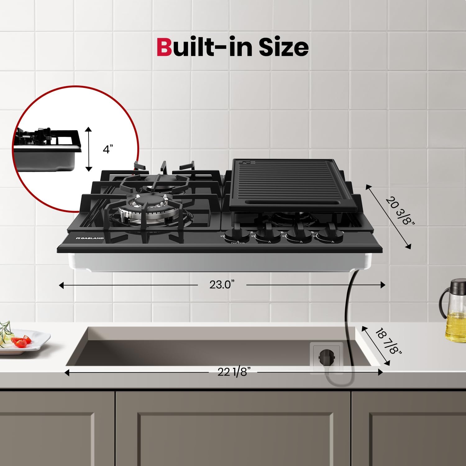 Thumbnail 6 de GASLAND GH60EF 24-Inch Gas Cooktop with 4 Burners and Reversible Griddle