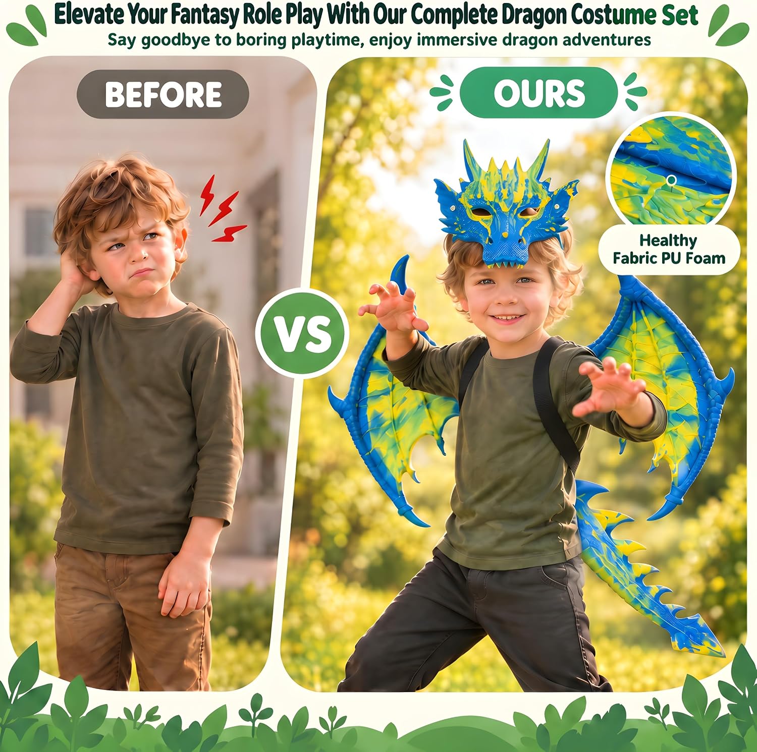 Thumbnail 6 de CRTEPST Dragon Costume for Kids, Canary Blue Mask, Wings and Tail