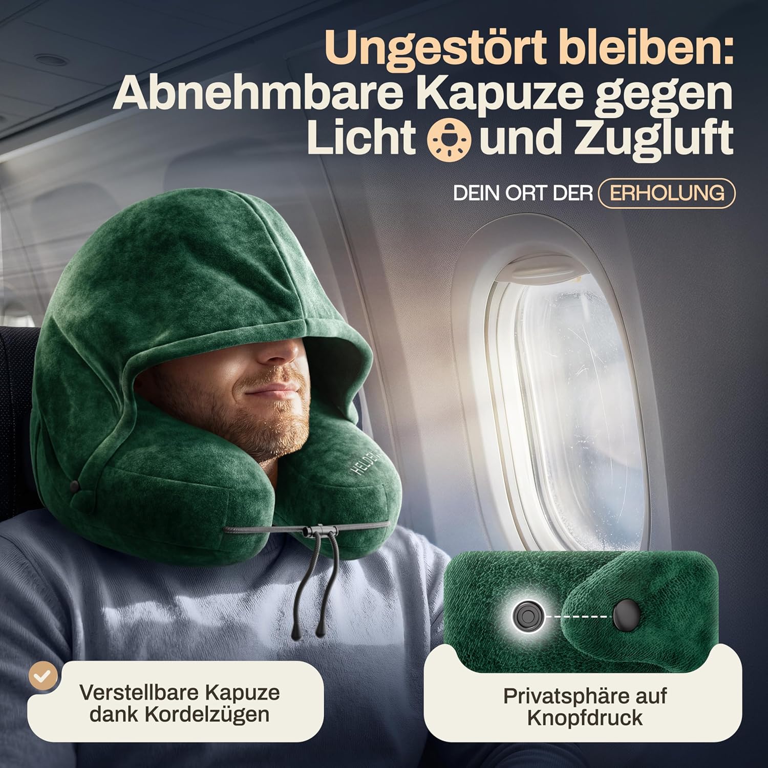 Thumbnail 5 de HELDENWERK Air Nackenkissen Flugzeug – Aufblasbar, 5 Schlafpositionen, inkl. Kapuze
