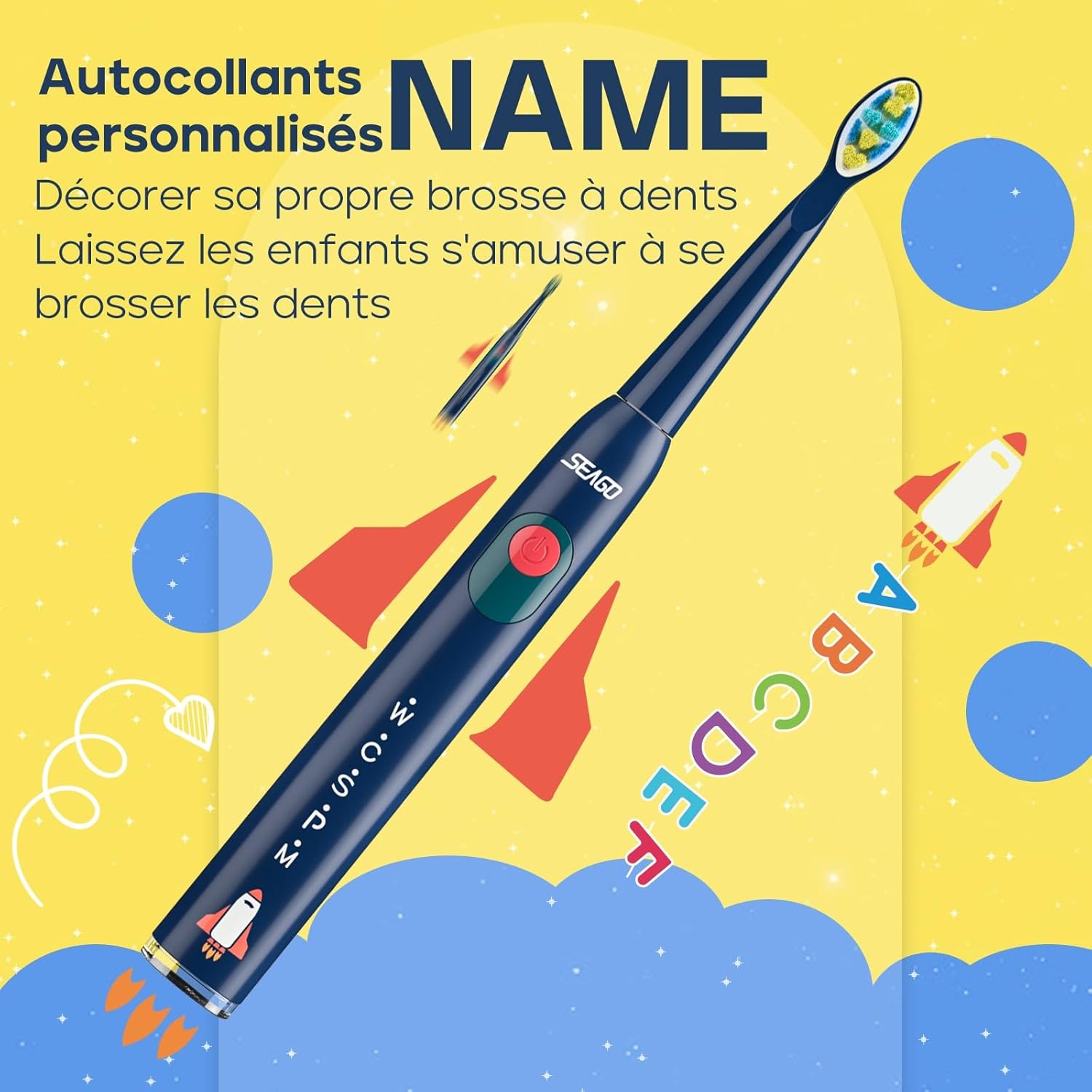 Thumbnail 2 de Seago SG2303 brosse à dents électrique rechargeable pour enfants (bleu marine) avec minuterie 2 minutes et 8 têtes