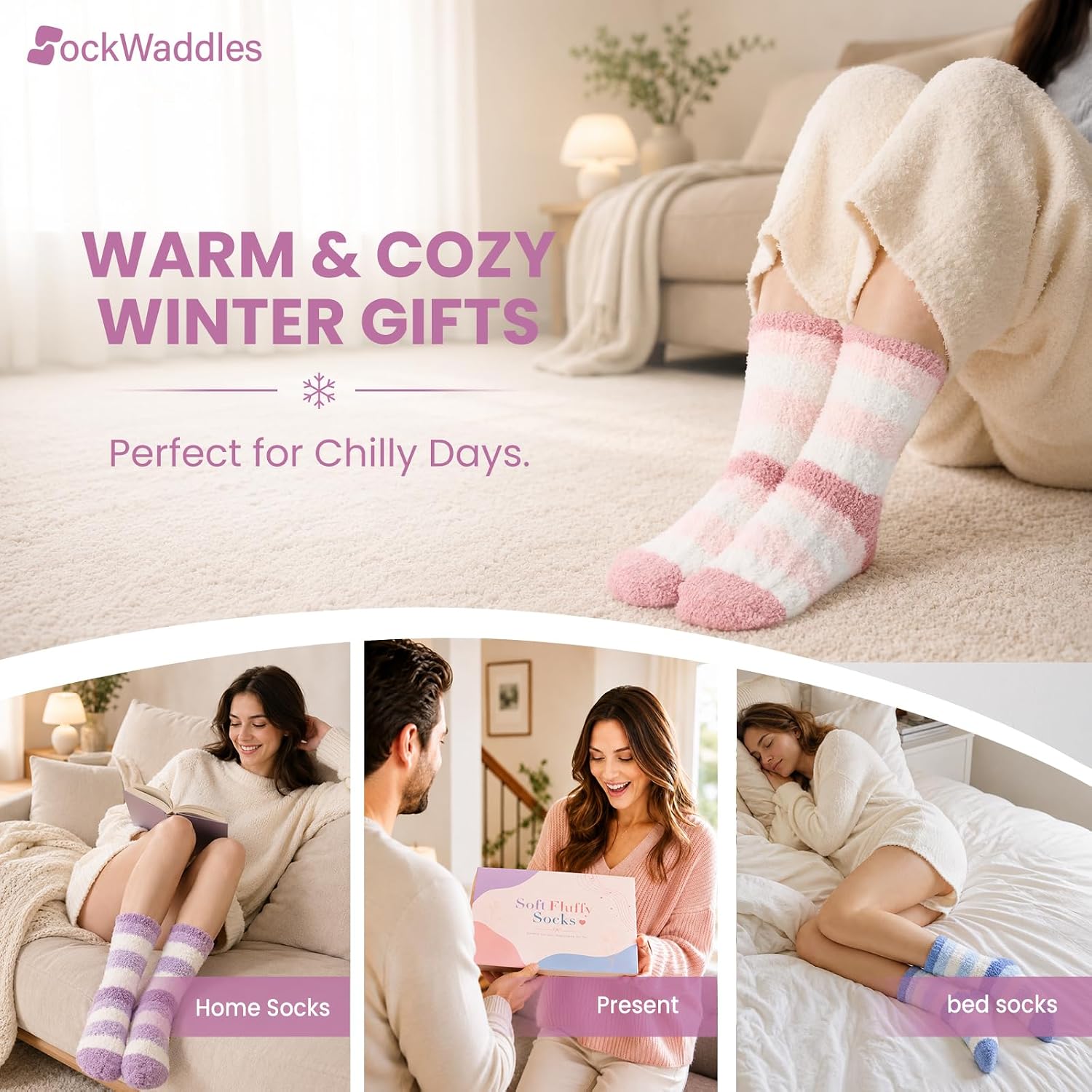 Thumbnail 1 de SockWaddles Fluffy Socks for Women, 5 Pairs, UK Size 3–8