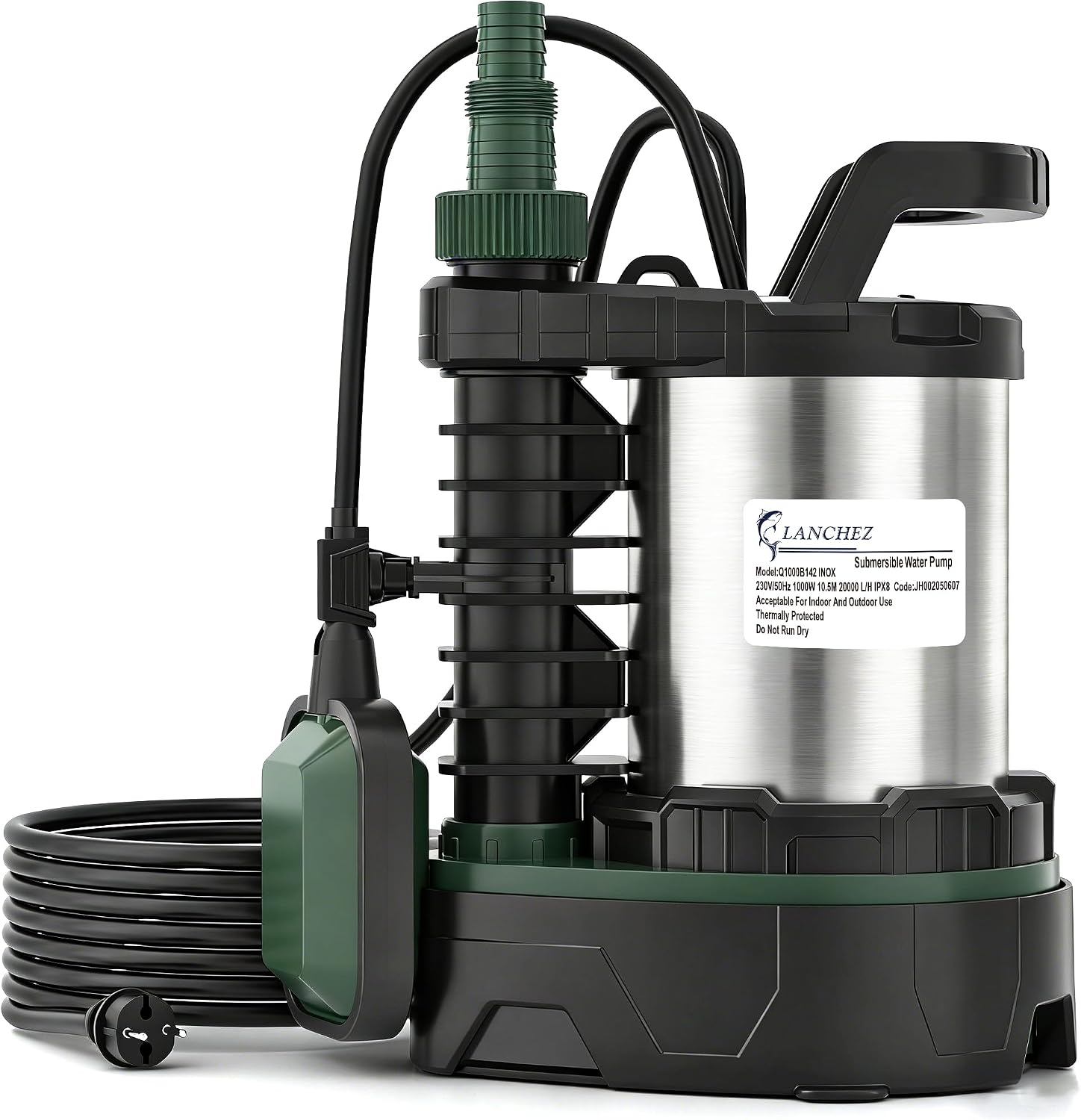 Thumbnail 6 de LANCHEZ Edelstahl Schmutzwassertauchpumpe 1100W – 20.000 l/h, Förderhöhe 11 m, 35 mm Durchlass