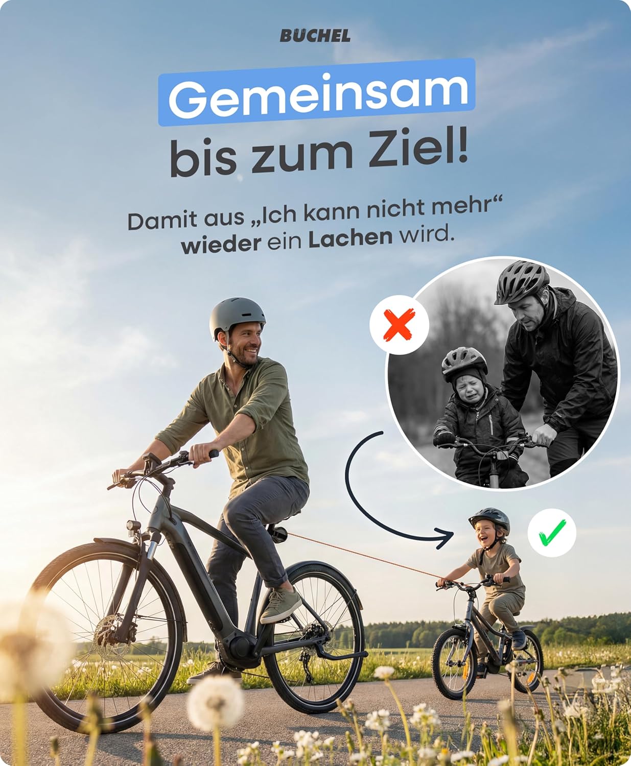 Thumbnail 1 de Büchel Fahrrad-Abschleppseil bis 120 kg, 2,20 m für Kinderfahrräder mit Pull-Tab