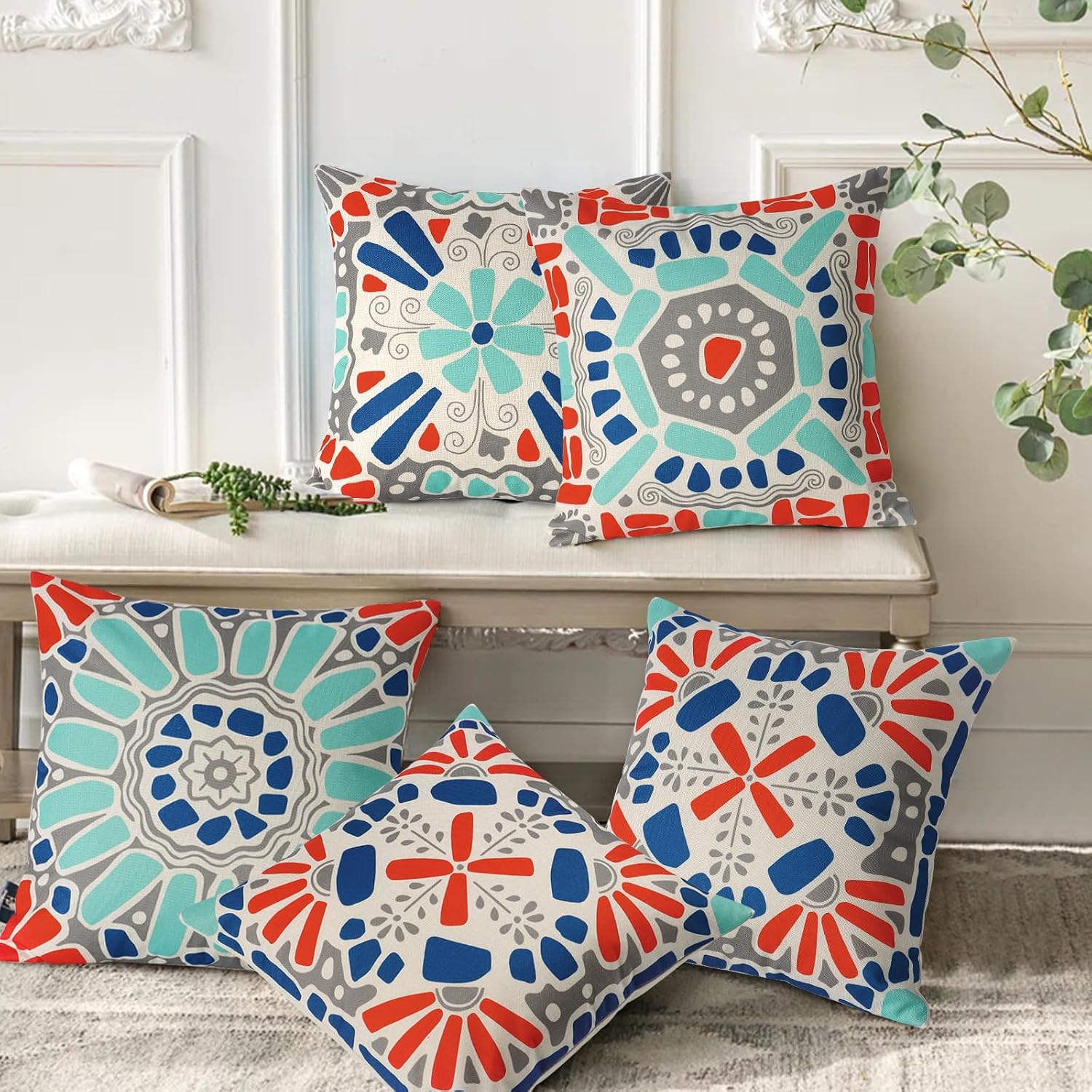 Detalle de Weldomcor Waterproof 18x18 inch Cushion Covers Set of 4 — Boho Outdoor Decor