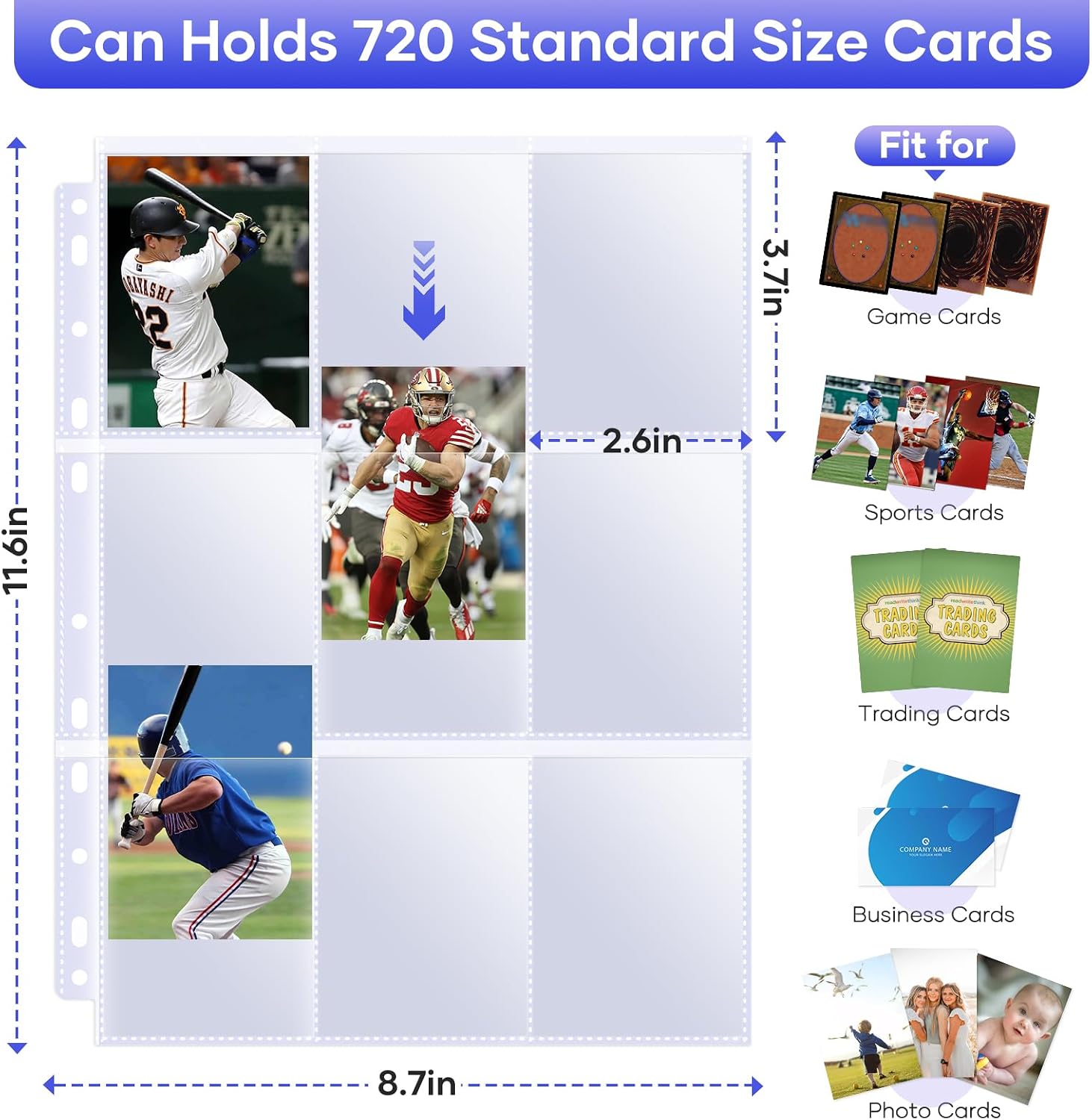 Thumbnail 2 de 40 Pack 9 Pocket Page Protectors for 3 Ring Binder – Double-Sided Card Pages (720 Slides) for MTG, Baseball, and More