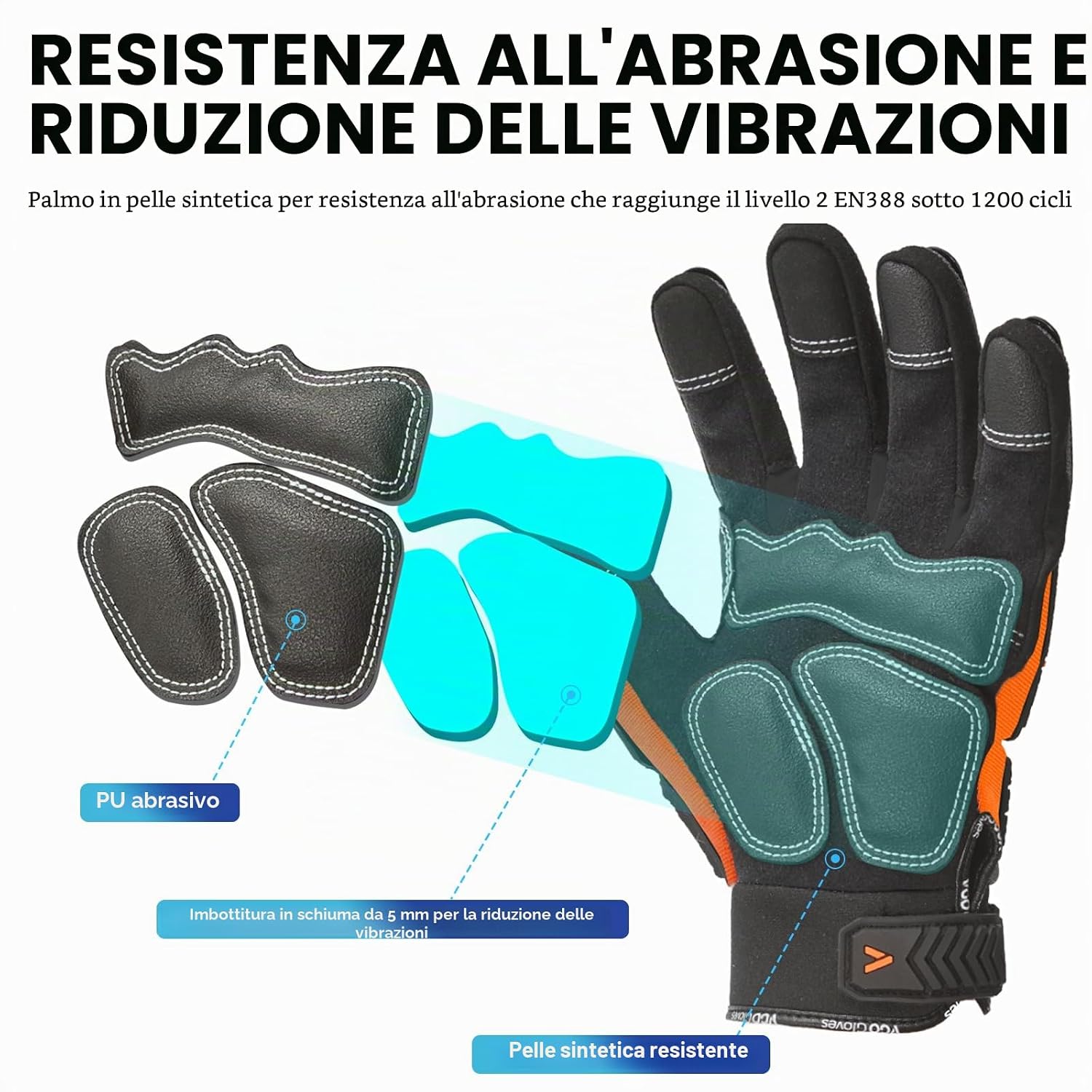 Detalle 2 de Vgo… Guanti da lavoro antitaglio touchscreen antivibrazione con imbottitura 5 mm
