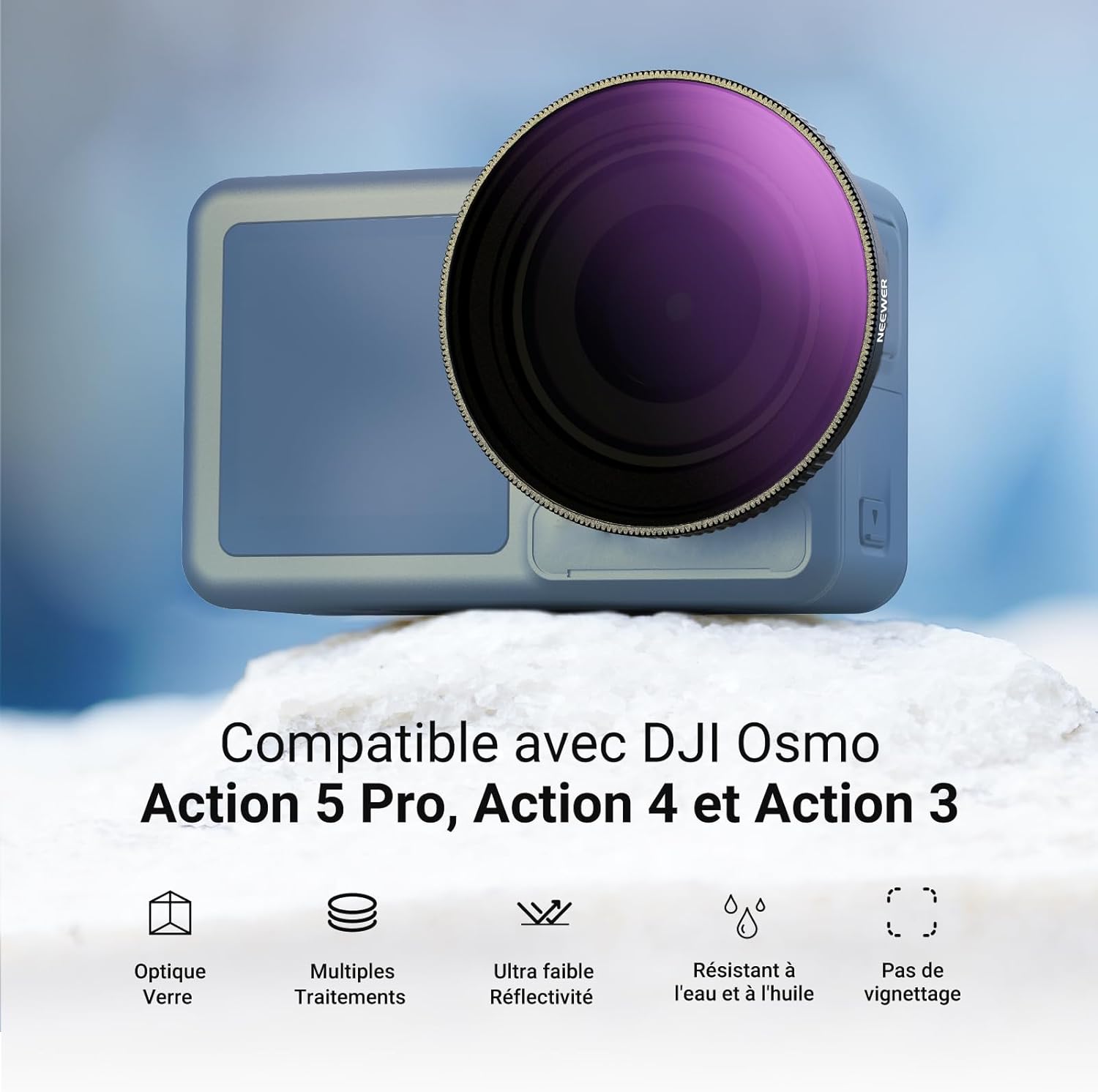 Thumbnail 1 de NEEWER Filtre ND variable ND64-256 pour DJI Osmo Action 5 Pro / 4 / 3, 6 à 8 stops