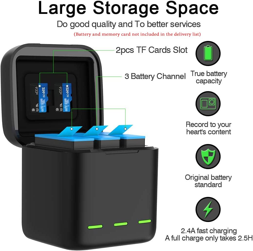 Detalle 2 de Jeebel batterijlader voor GoPro HERO 9/10/11/12 Black, 3 accu’s, 2,4 A