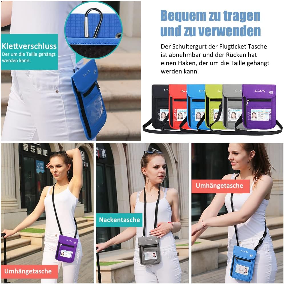 Detalle de Tyuodna Brustbeutel mit Sichtfenster – Reisepass Tasche mit RFID-Schutz, violett