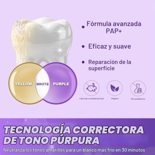 Detalle 1 de Pdoo tiras blanqueadoras dentales moradas, 28 tiras con tecnología correctora