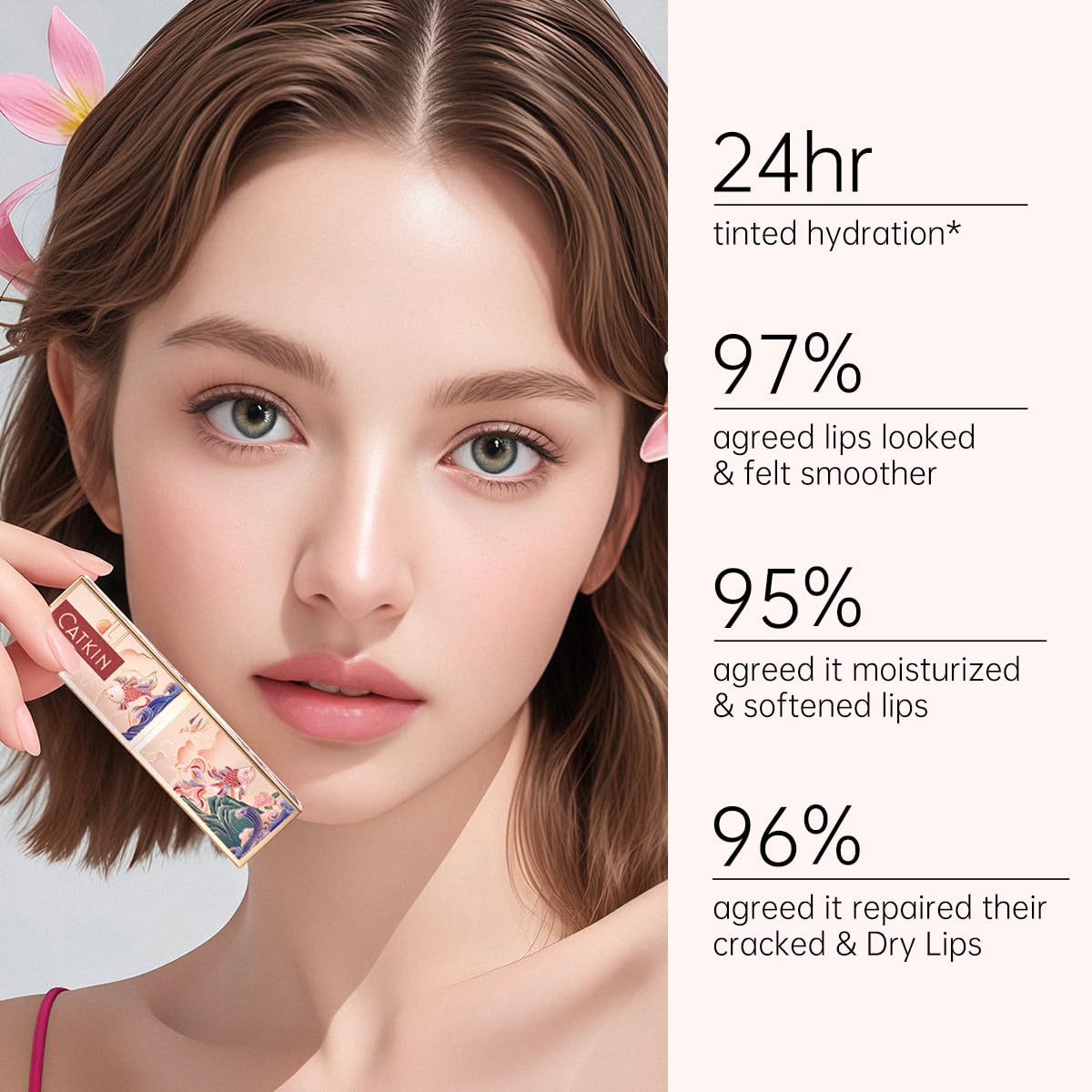 Detalle de CATKIN Feuchtigkeitsspendender Lippenbalsam mit Farbwechsel (Hyaluronsäure & Vitamin E), 3,5 g