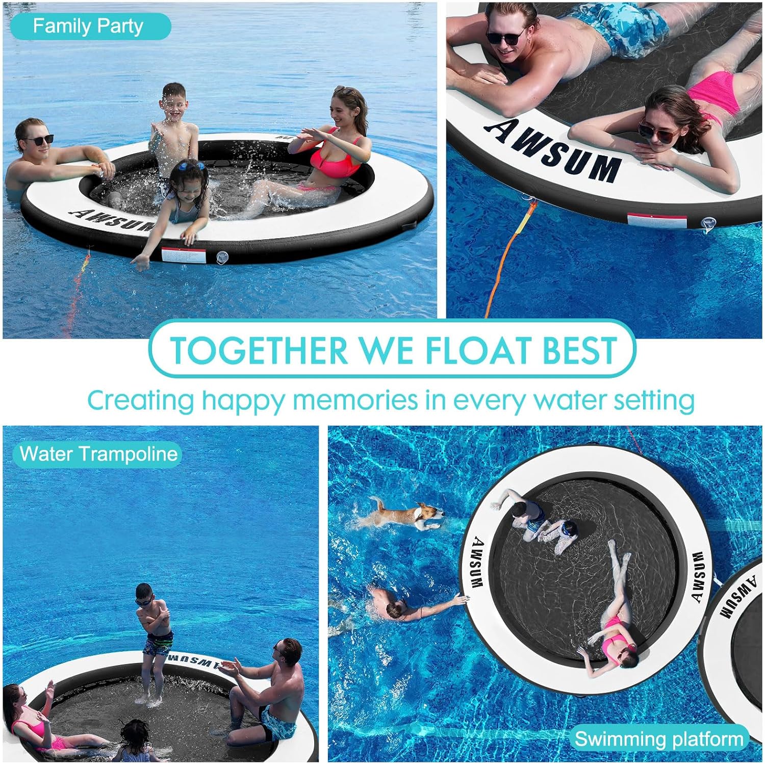 Thumbnail 5 de AWSUM Inflatable Water Hammock Round Floating Ring - 8ft Island for Lakes, Pools, and Rivers