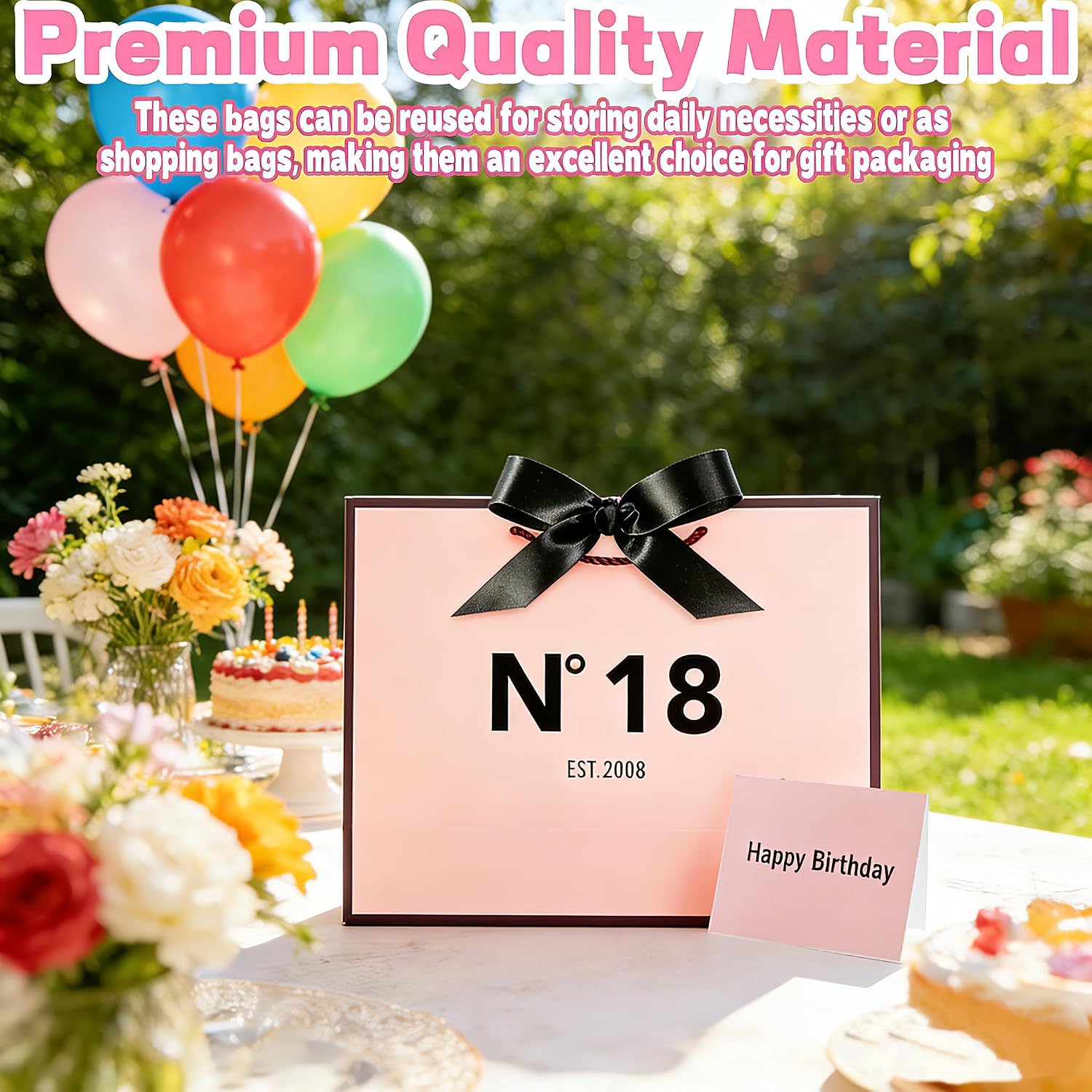 Thumbnail 4 de Yiran Girls Pink Black EST.2015 11th Birthday Gift Bag — 32x25x11 cm, Pink & Black with Ribbon