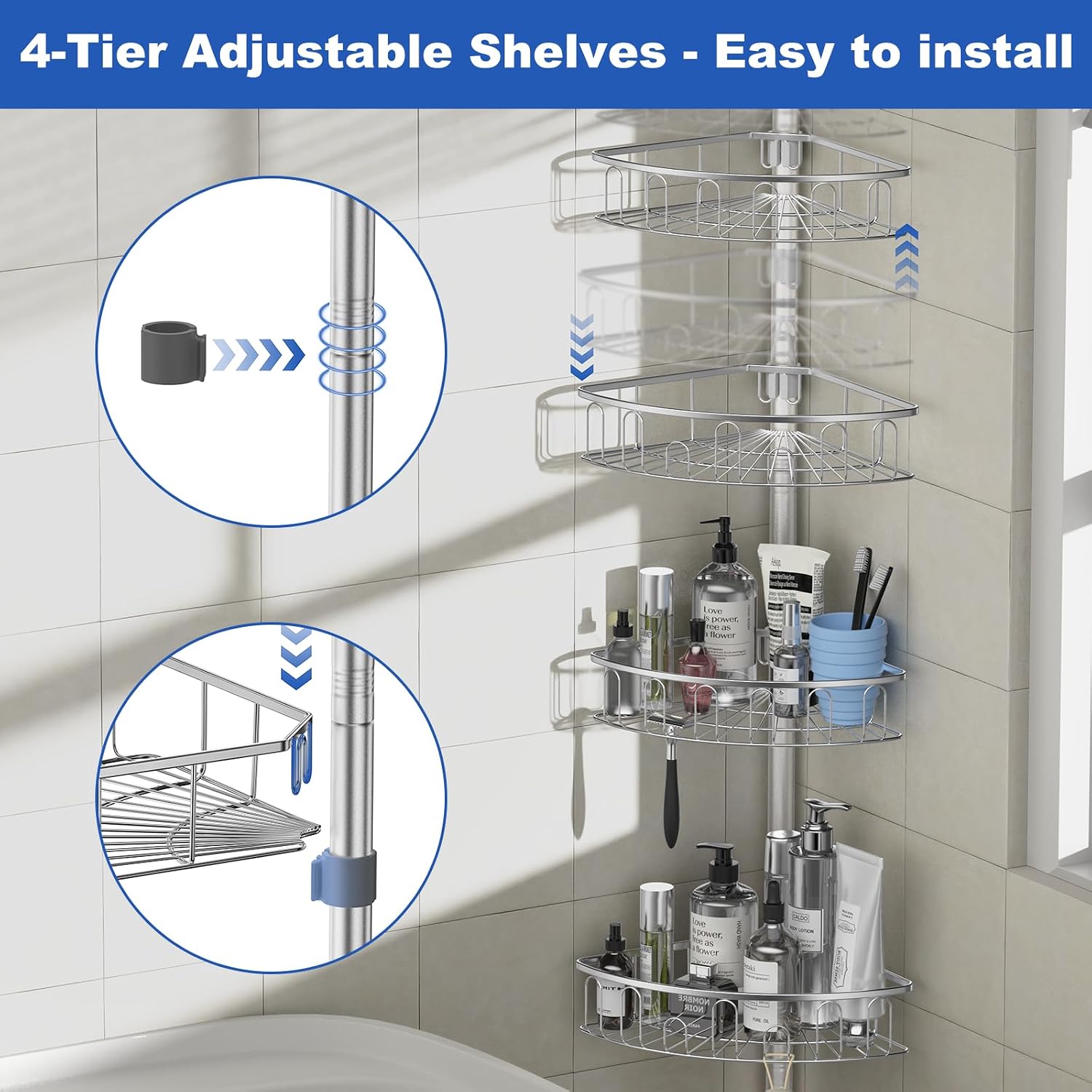 Thumbnail 3 de Corner Shower Caddy Tension Pole 47-121 inch