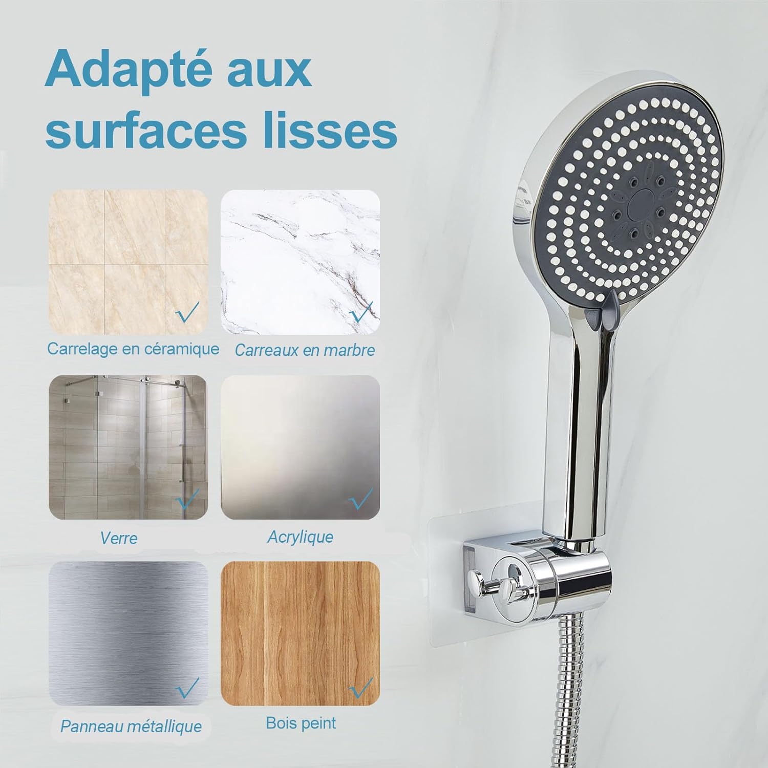 Thumbnail 4 de OFFO Support Pommeau de Douche sans Percage – Support Douchette Universel, Angle Réglable et Transparent