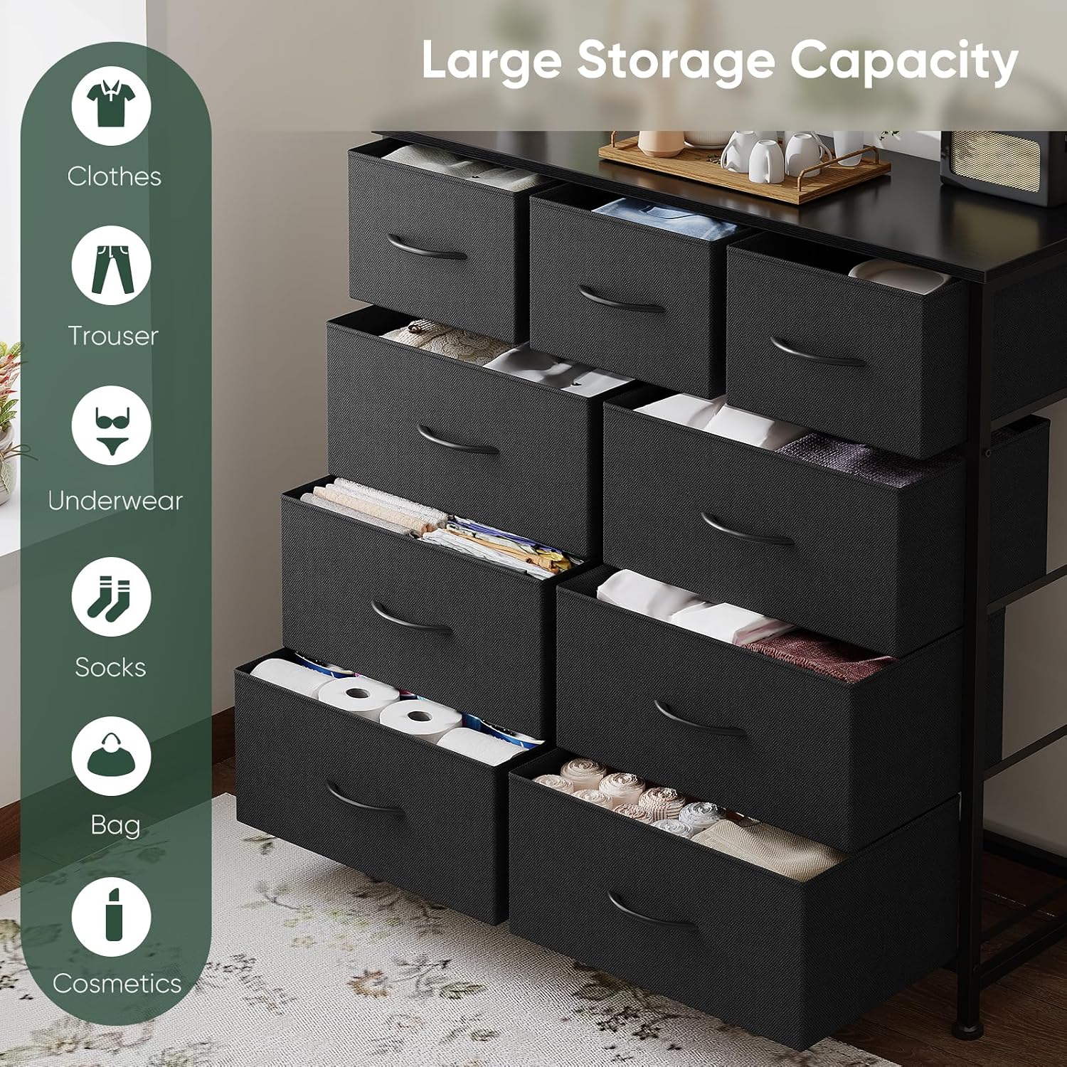 Detalle de HAPPYMONT Fabric Dresser, 9 Drawers