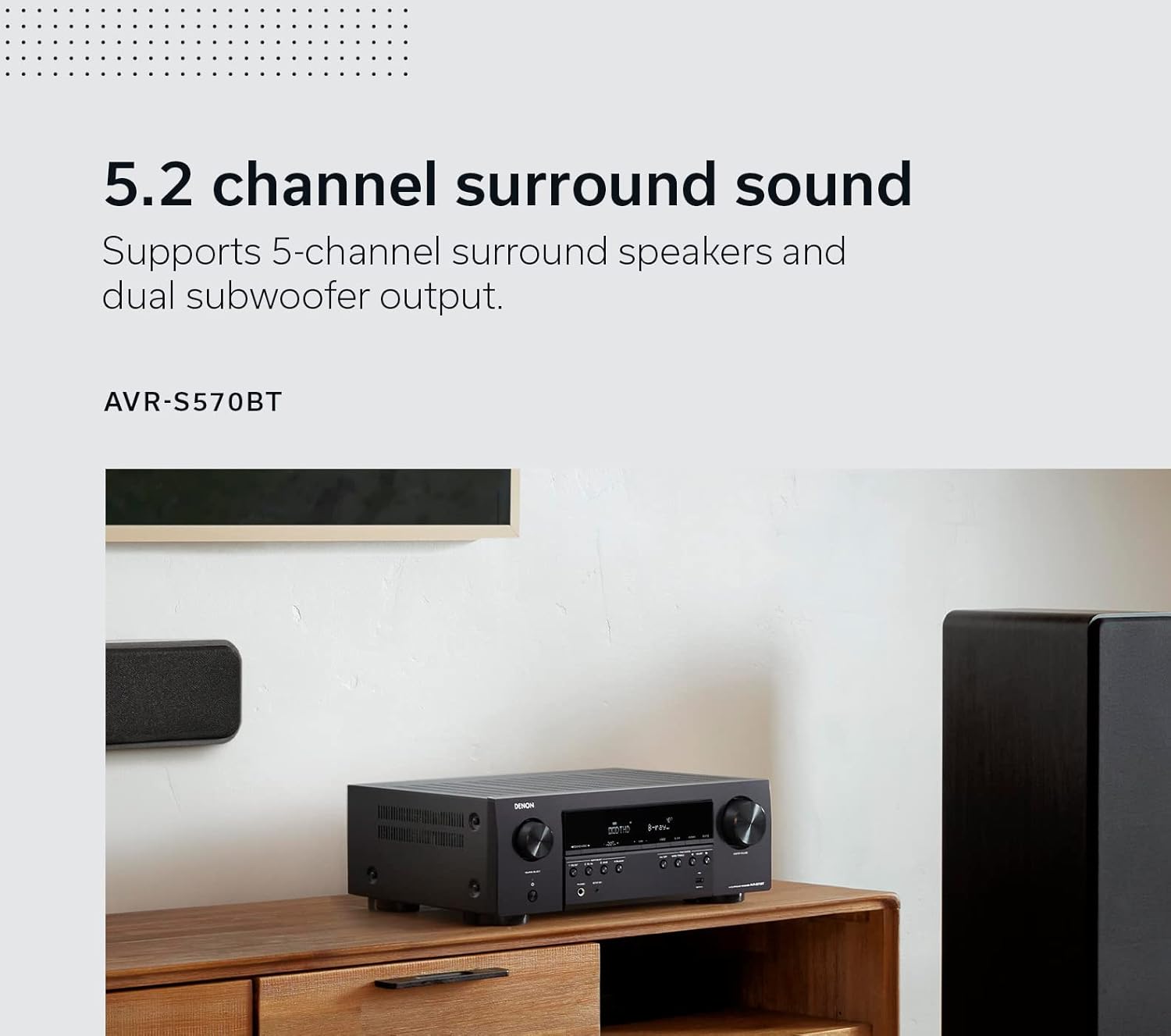 Detalle 2 de Denon AVR-S570BT 5.2-Channel AV Receiver with 8K HDMI Inputs, eARC, and Bluetooth Streaming