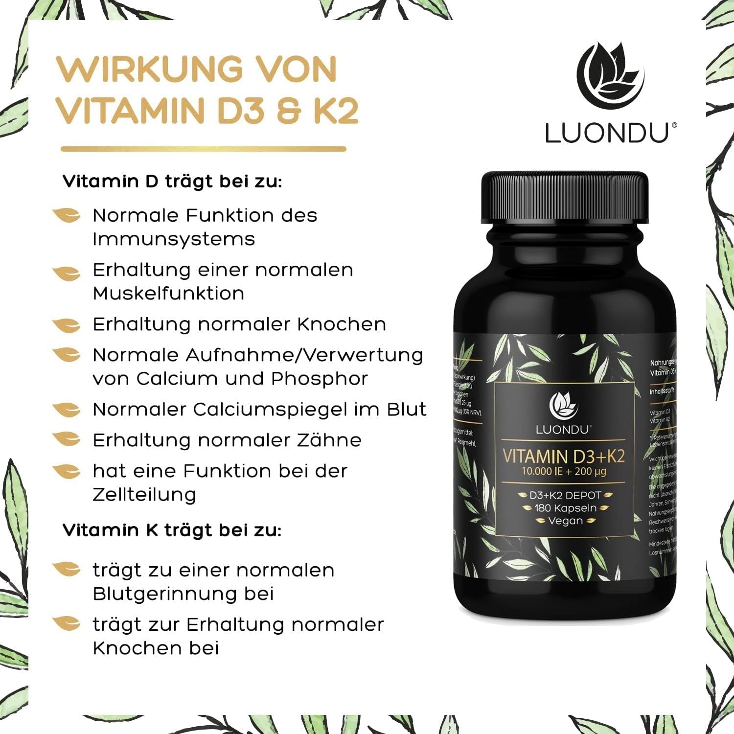 Thumbnail 3 de Luondu Vitamin D3 K2 10.000 I.E Kapseln