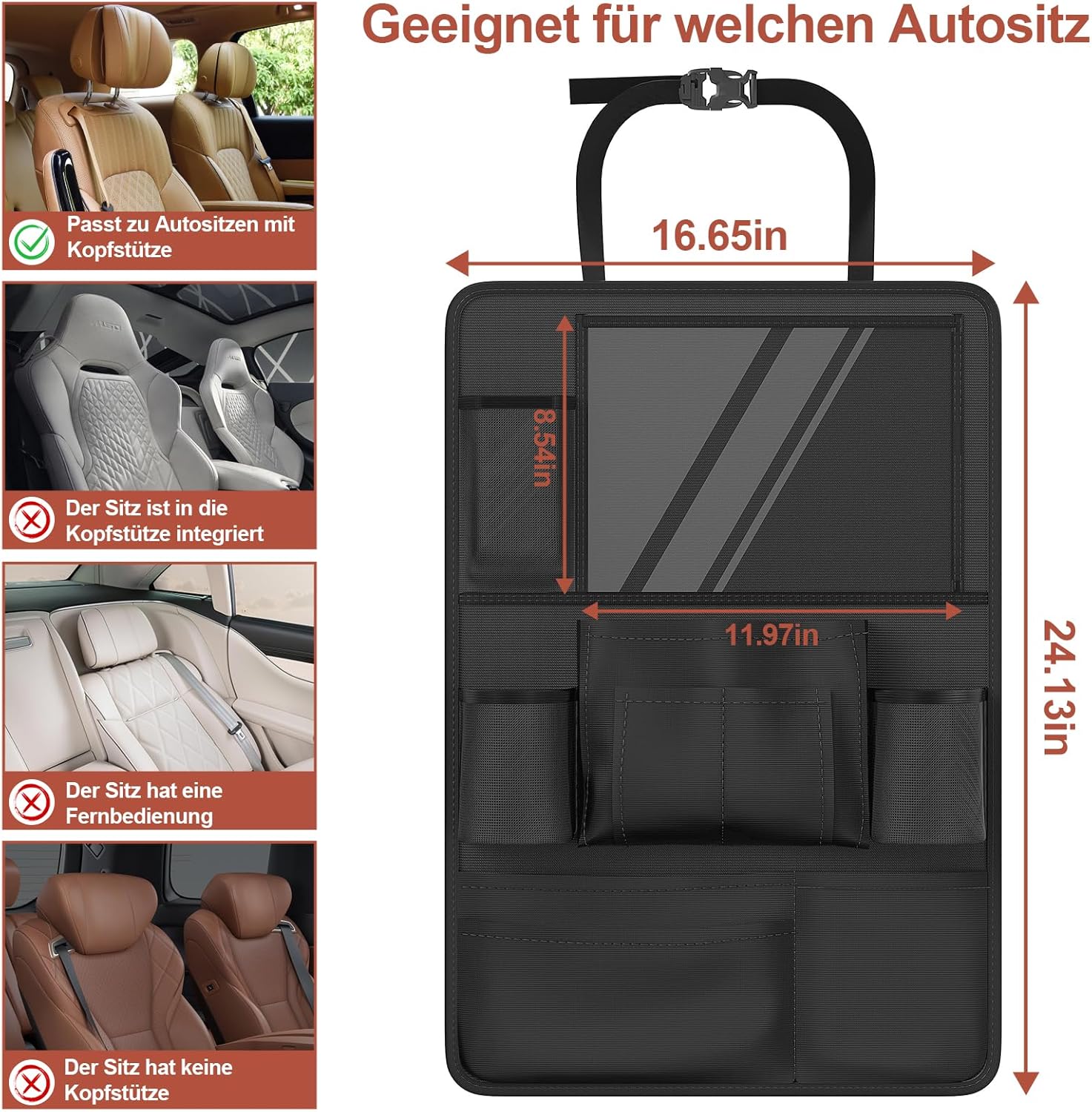 Thumbnail 1 de Oneyus Autositz Organizer für große Rückenlehnenschutz, 600D Oxford wasserdicht – mit 10 Taschen & Tablet-Hülle bis 11 Zoll