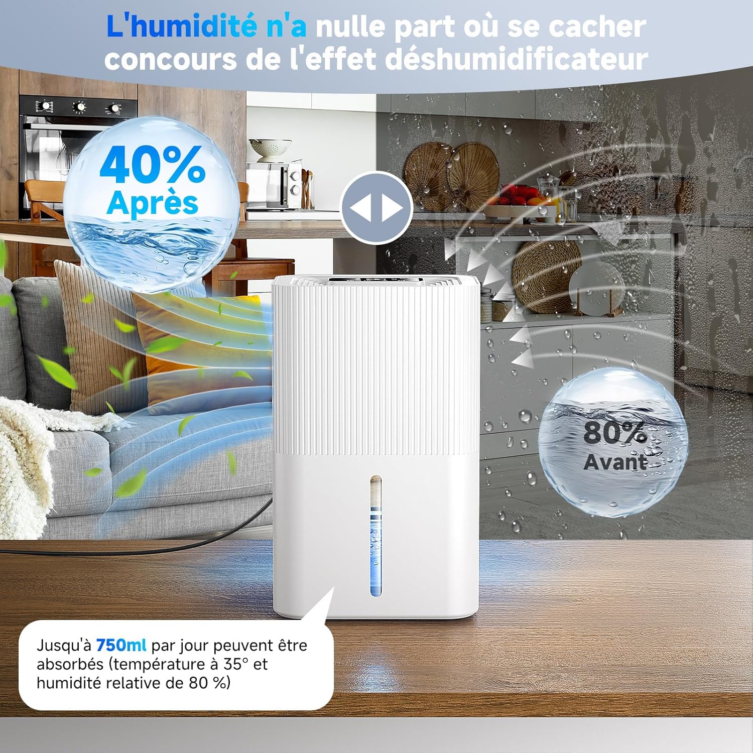 Thumbnail 2 de Deumidificatore MaidellAir da 2,7L per casa – silenzioso, touch e spegnimento automatico
