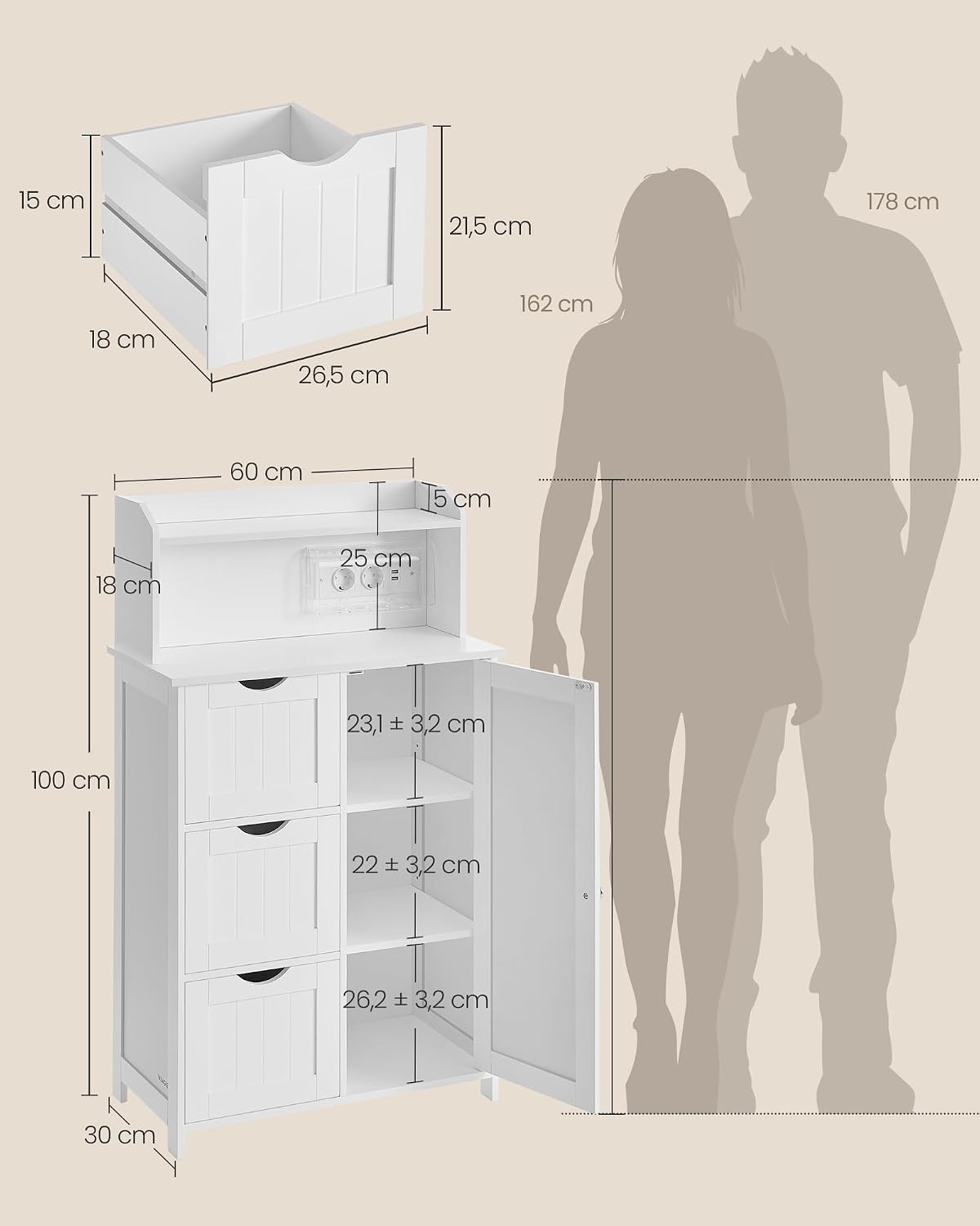 Thumbnail 2 de VASAGLE BBC775W03 mobile bagno 100 cm