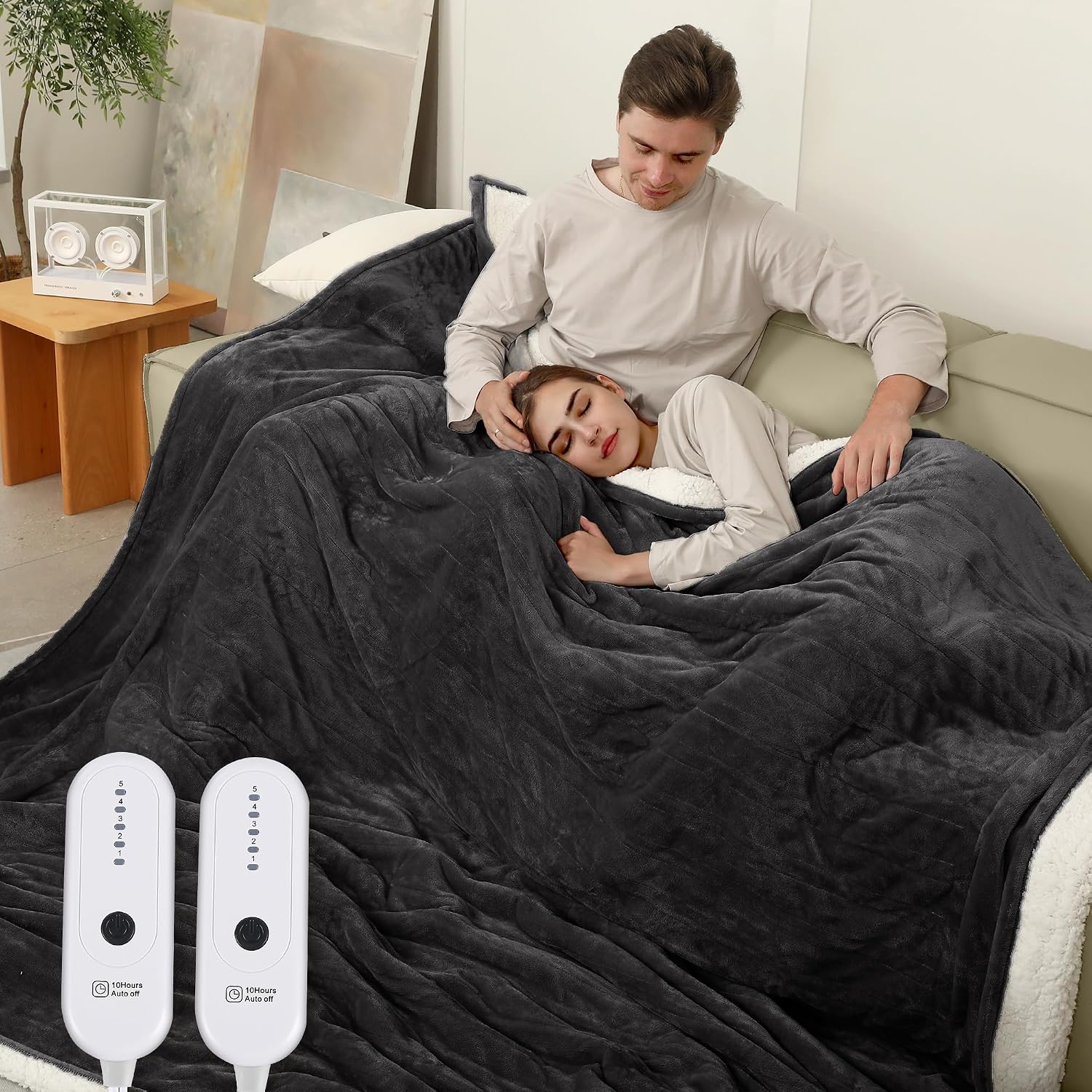Detalle de ESTINGO King Electric Blanket, 100 x 90 Inches, Dual Control Sherpa