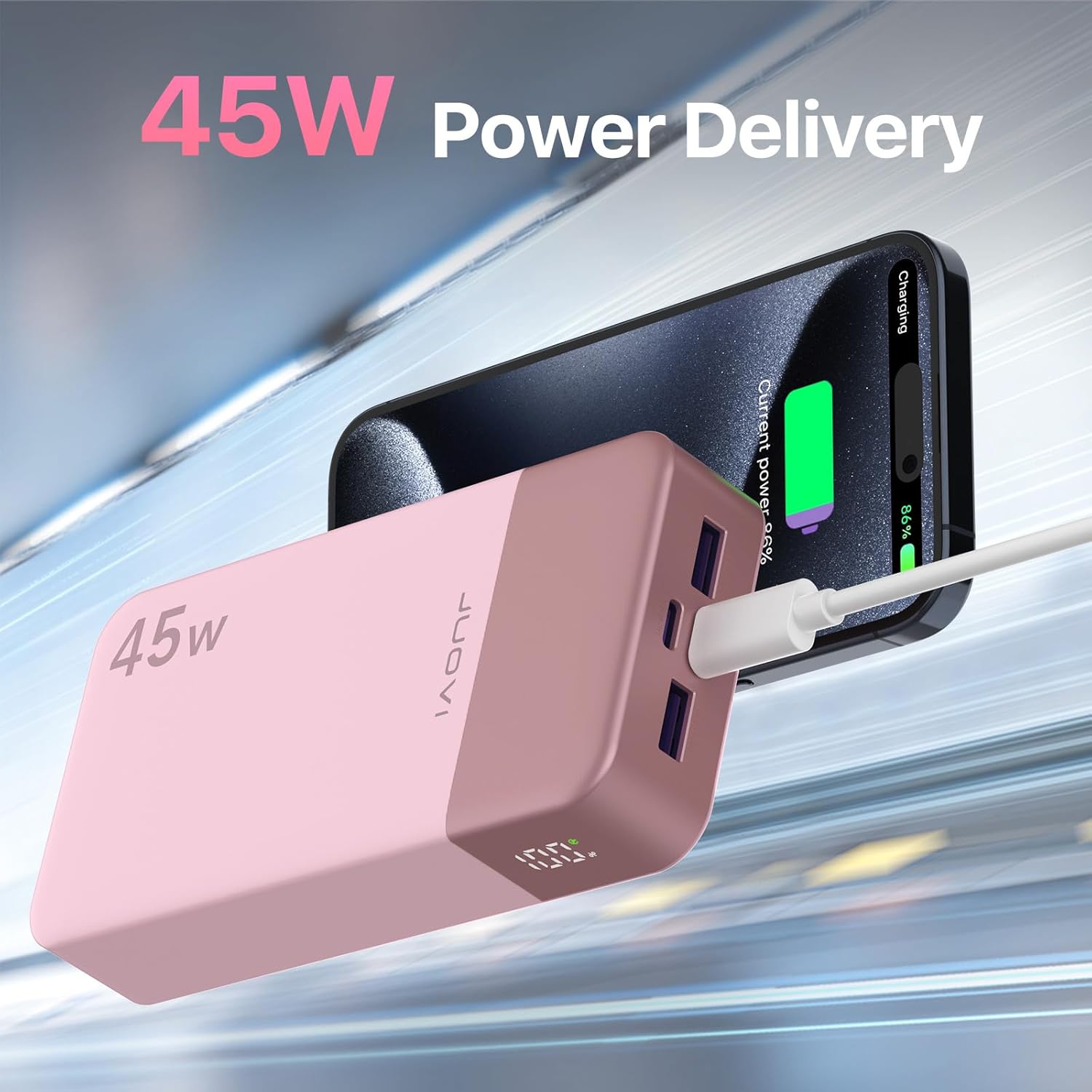 Thumbnail 1 de JUOVI J2621 Power Bank: 45W Fast Charging 20000mAh Portable Charger (Pink)