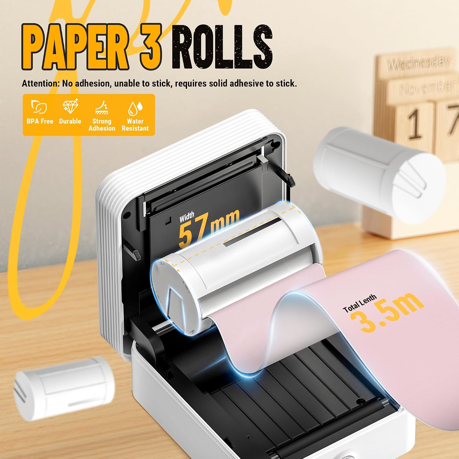 Detalle de Nelko thermische printerstickers voor PM230, 54 mm x 3,5 m, 3 rollen