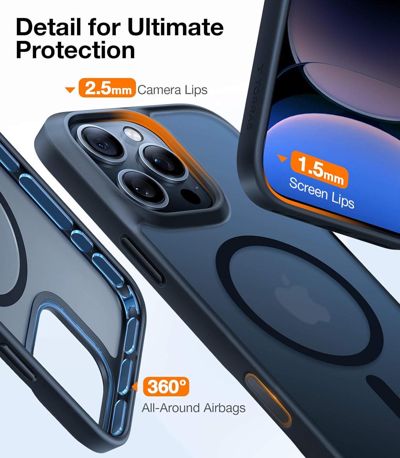 Thumbnail 3 de TORRAS for iPhone 16 Pro Case Translucent Matte Black with MagSafe — Mil-Grade Drop Protection & Customizable Buttons