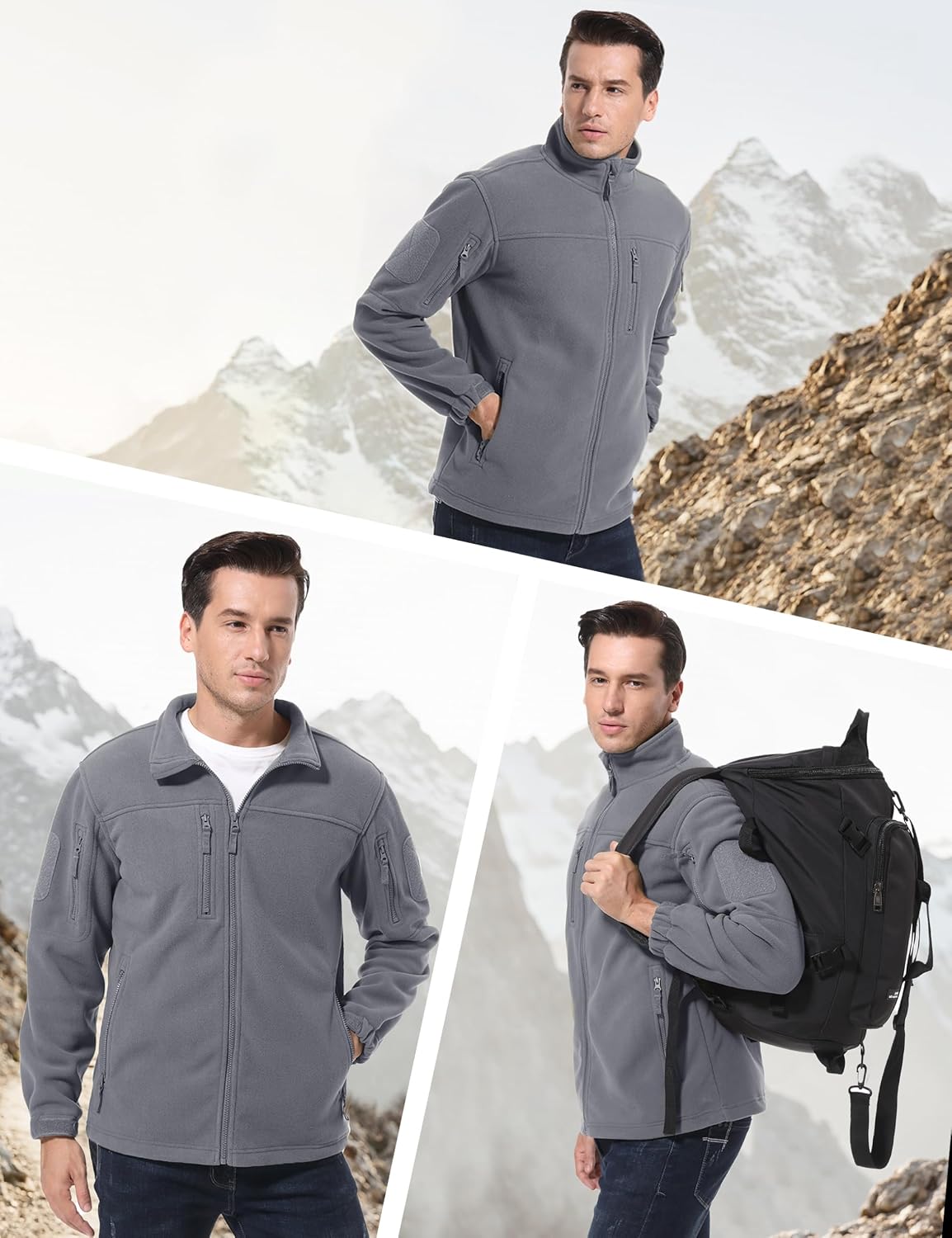 Detalle 2 de CRYSULLY Men's Fleece Jacket, Tactical Work Coat with Five Zip Pockets