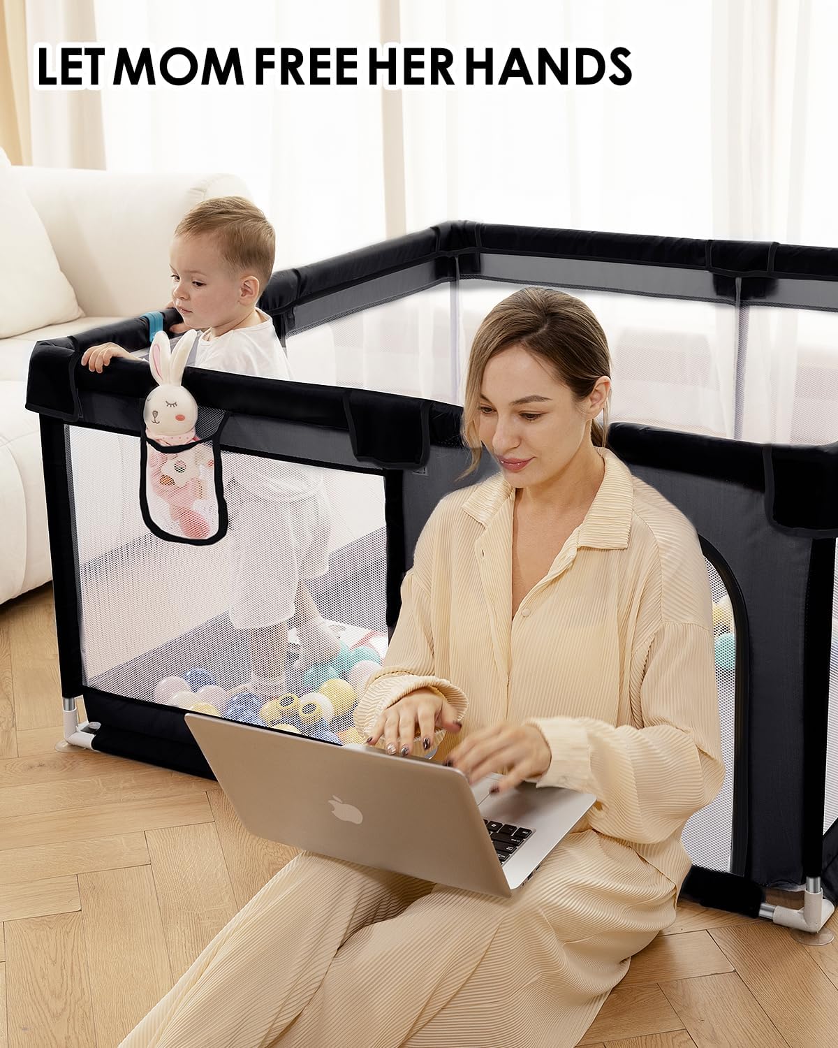 Thumbnail 1 de Baby Playpen Extra Large Baby Play Yard (130 x 130 x 66cm) with Anti-Slip Base, BPA-Free, Indoor & Outdoor – Black