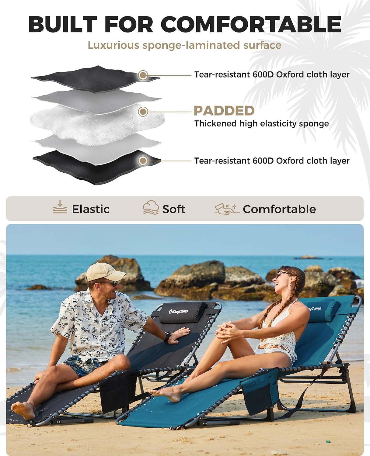 Thumbnail 3 de KingCamp Oversized Padded Sun Lounger for Garden – 200 kg Heavy Duty, 5-Position Adjustable Backrest
