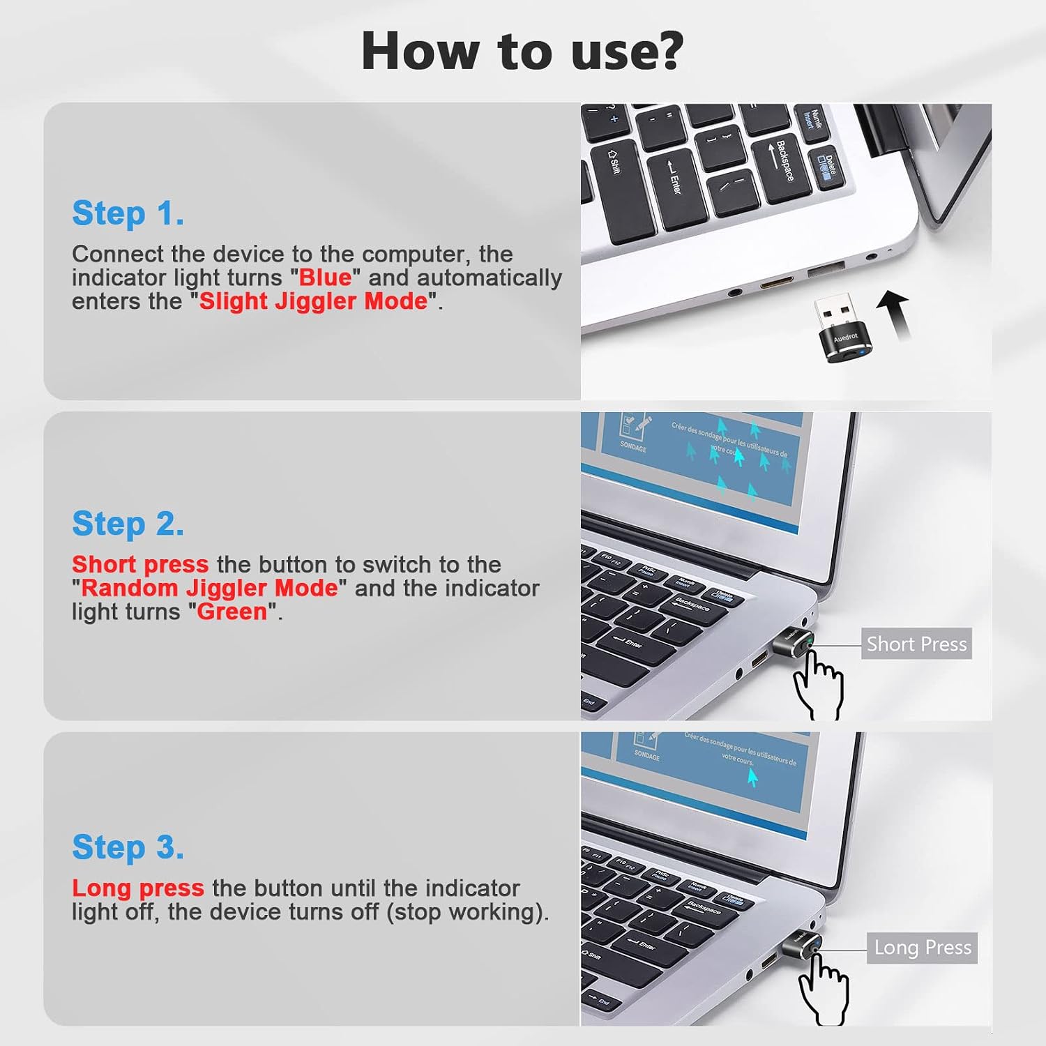 Detalle de AUEDROT Mouse Jiggler (USB) mit Schaltertaste, 2 Jiggler-Modi, treiberfrei, Plug & Play – Schwarz