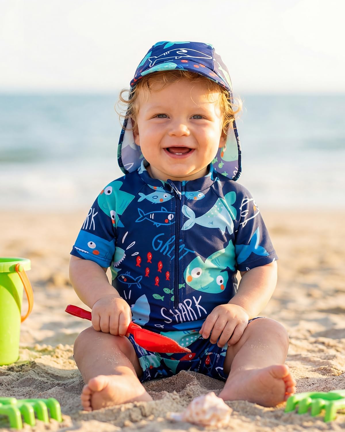 Thumbnail 1 de JiAmy Baby Badeanzug Einteiler mit UV-Schutz (3 Monate–3 Jahre) inkl. Mütze