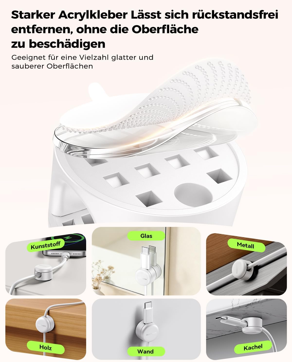 Thumbnail 3 de Rocoren Kabelhalter Selbstklebend – 360° gedreht, 9 Stück, Weiß