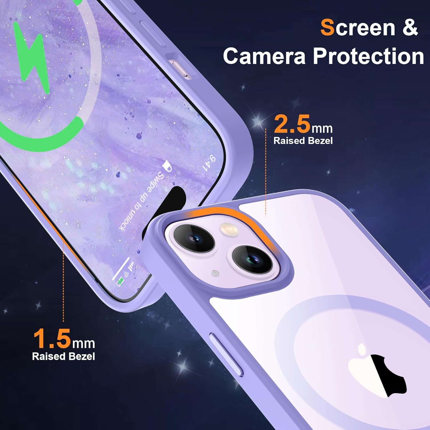 Thumbnail 5 de ORETECH Magnetic Case for iPhone 15 with 2 HD Screen Protectors – Light Purple