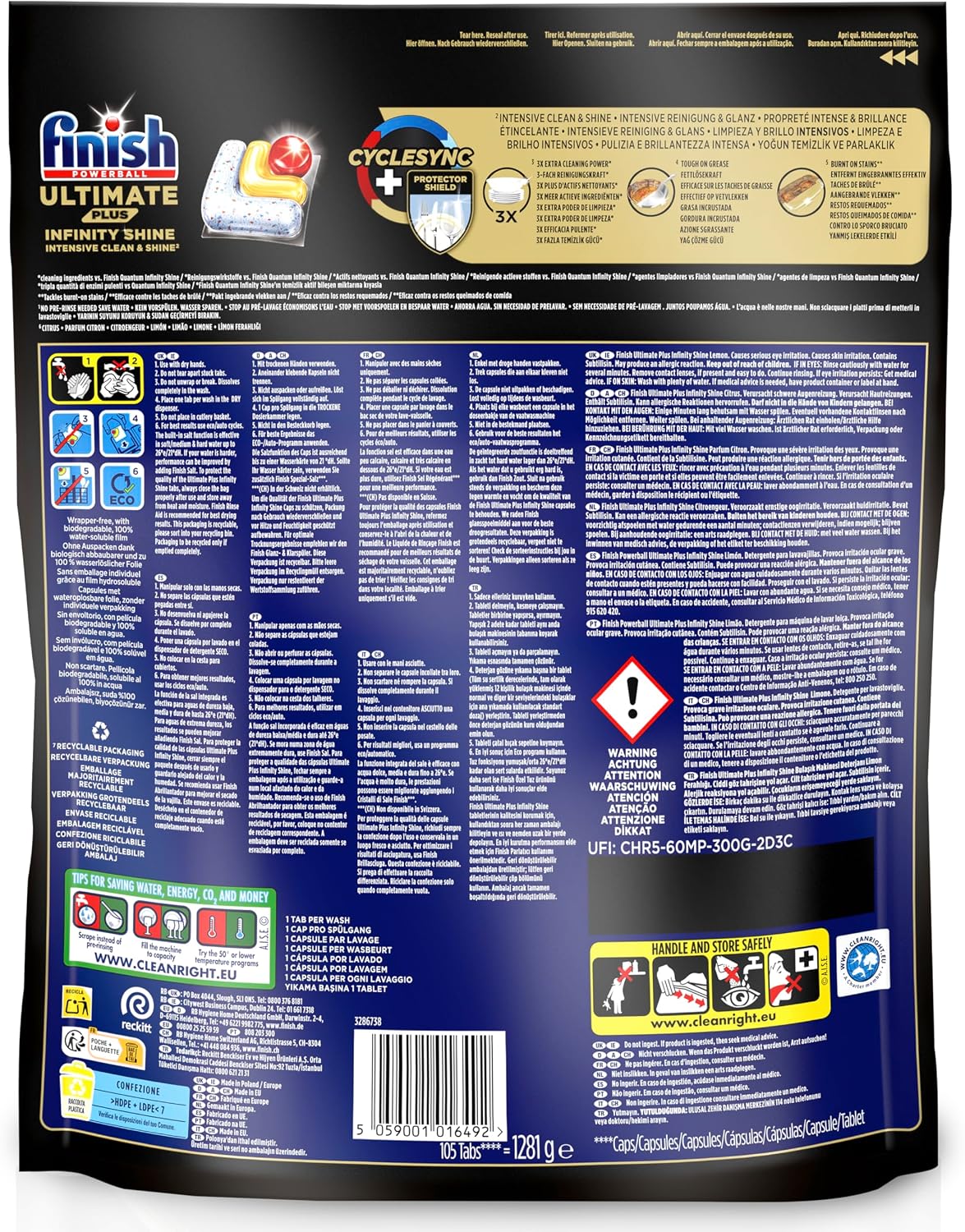 Detalle de Finish Ultimate Plus Infinity Shine Citrus 210 Tabs