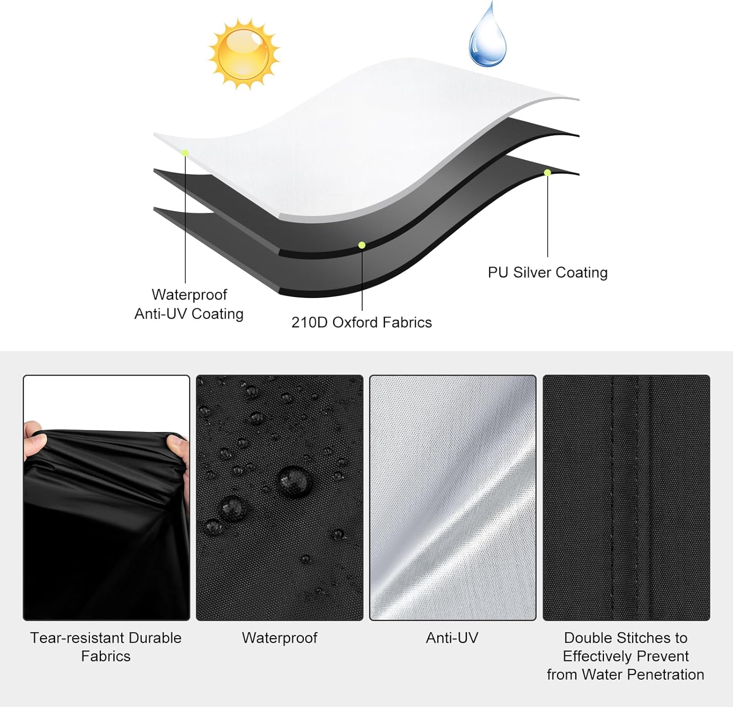 Thumbnail 1 de WOLTU Bâche de protection pour moto en tissu Oxford 210D imperméable et anti-UV (taille 245 x 105 x 125 cm), noire